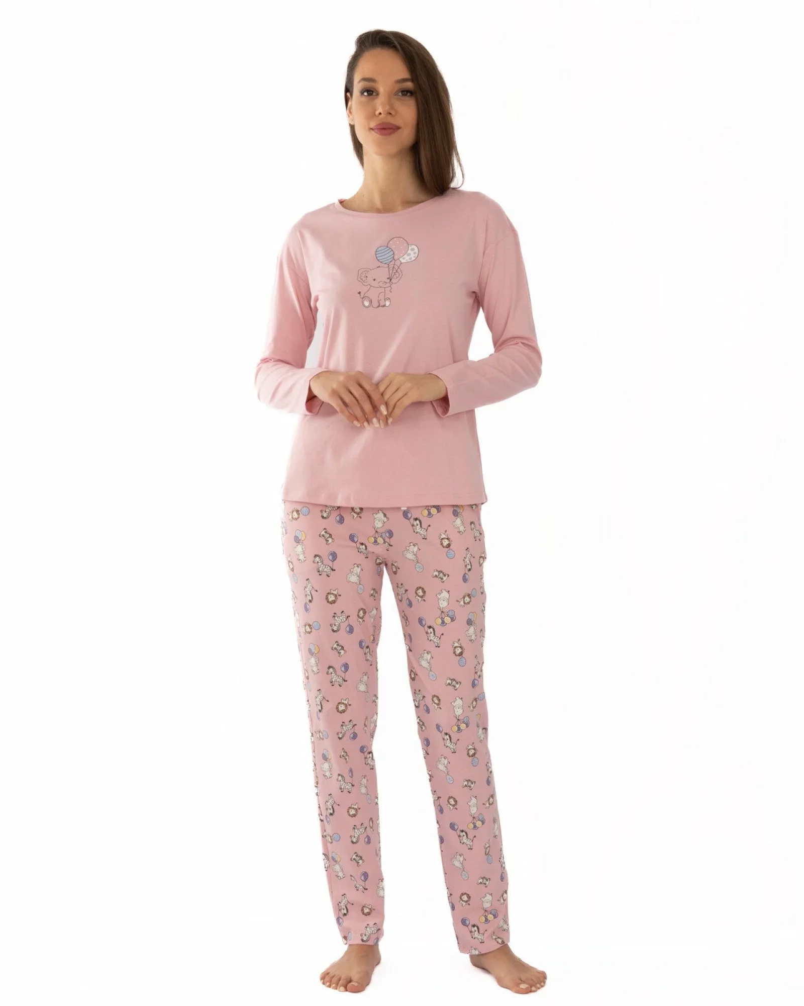 Pijama damă roz din bumbac, lejeră, cu imprimeu