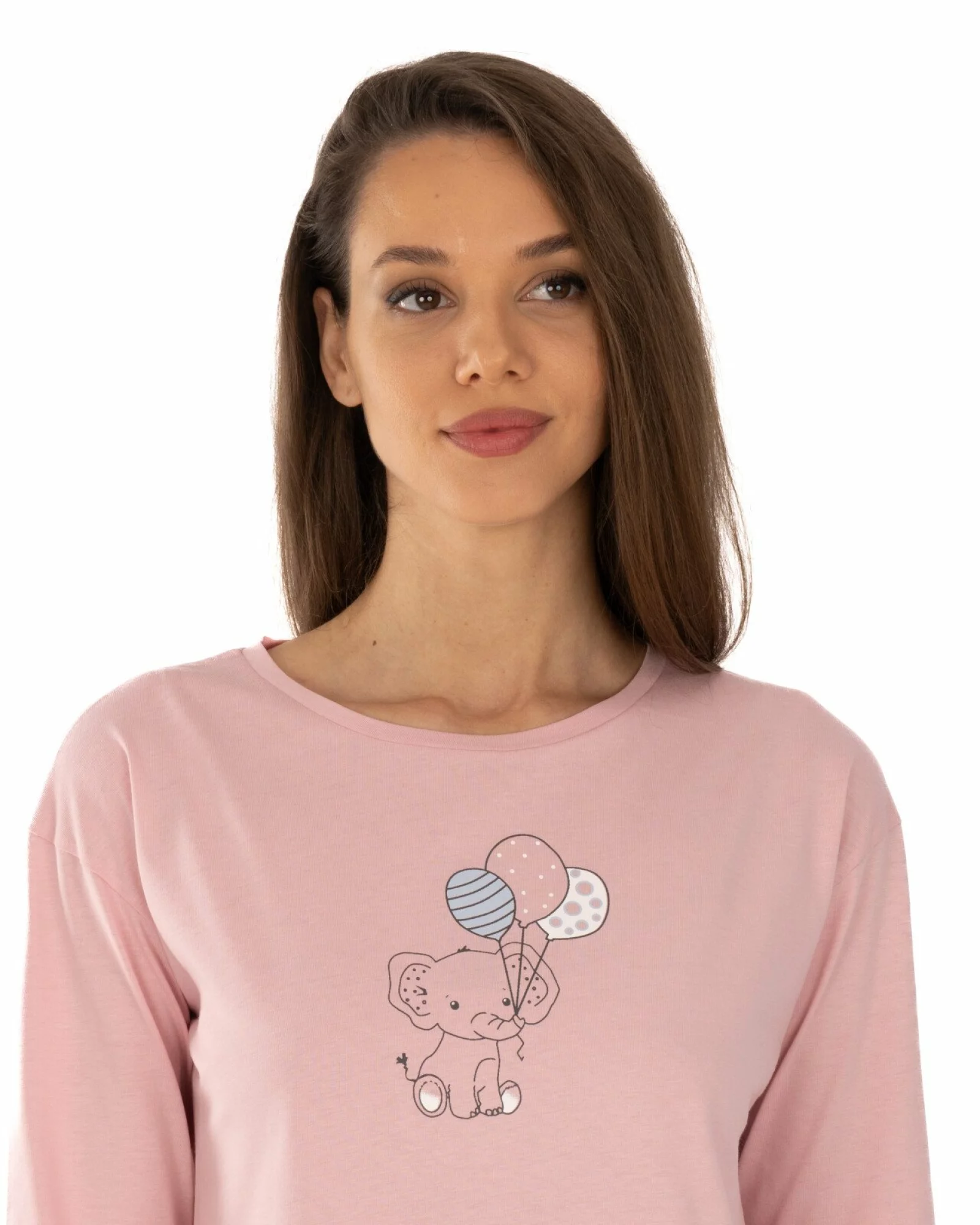 Pijama damă roz din bumbac, lejeră, cu imprimeu