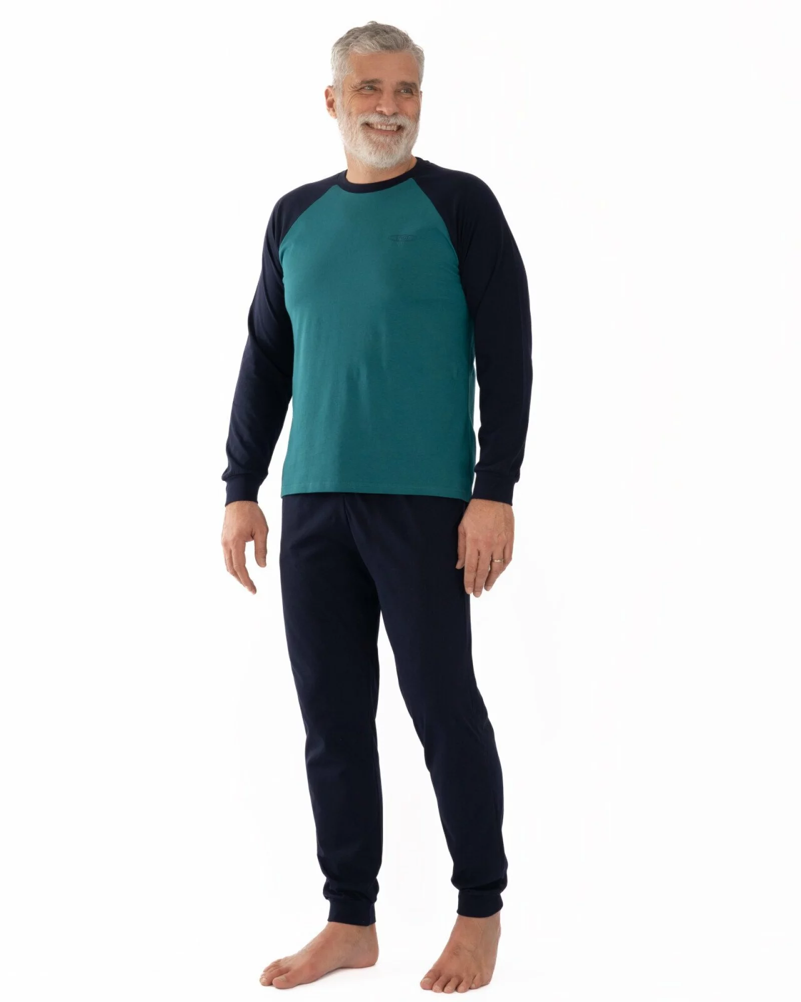 Pijama bărbați din bumbac ușor, culoare petrol și bleumarin, model raglan
