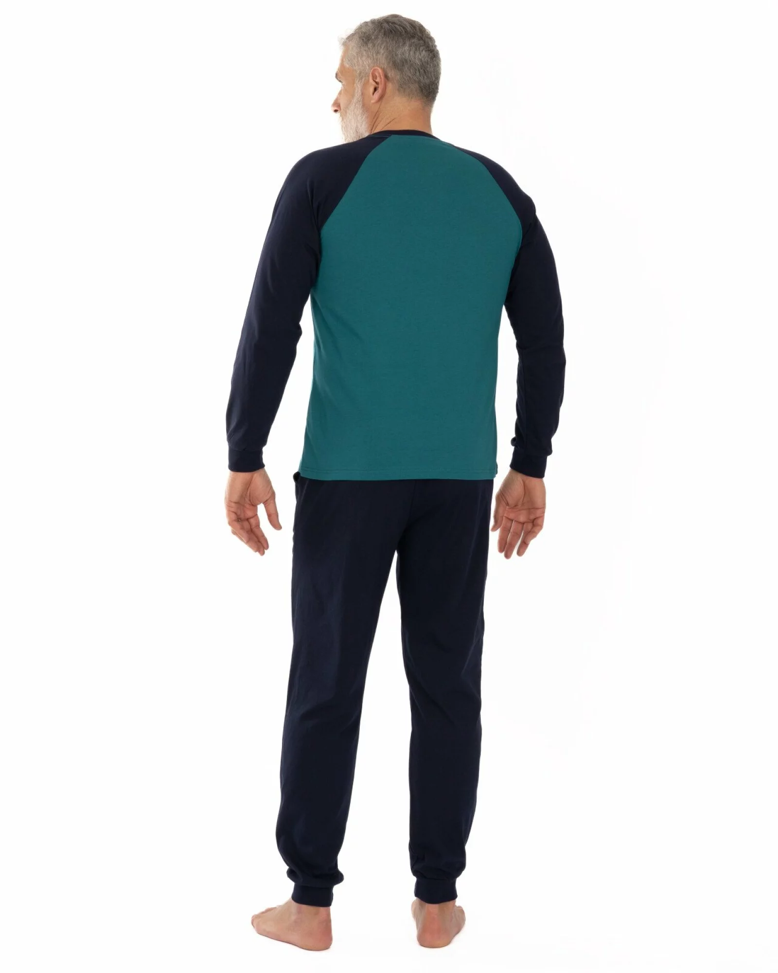 Pijama bărbați din bumbac ușor, culoare petrol și bleumarin, model raglan