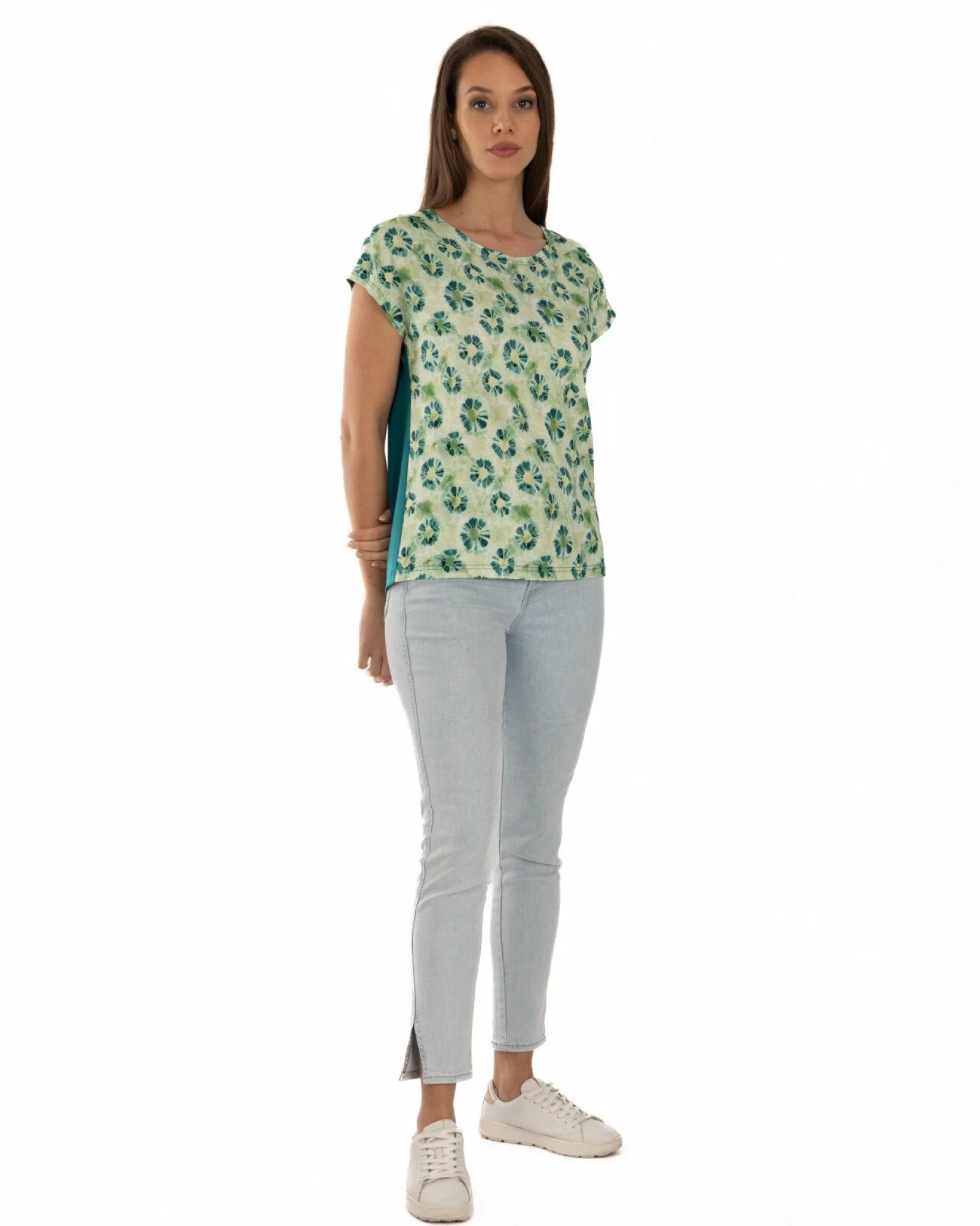 Tricou verde deschis vâscoză elastan imprimat