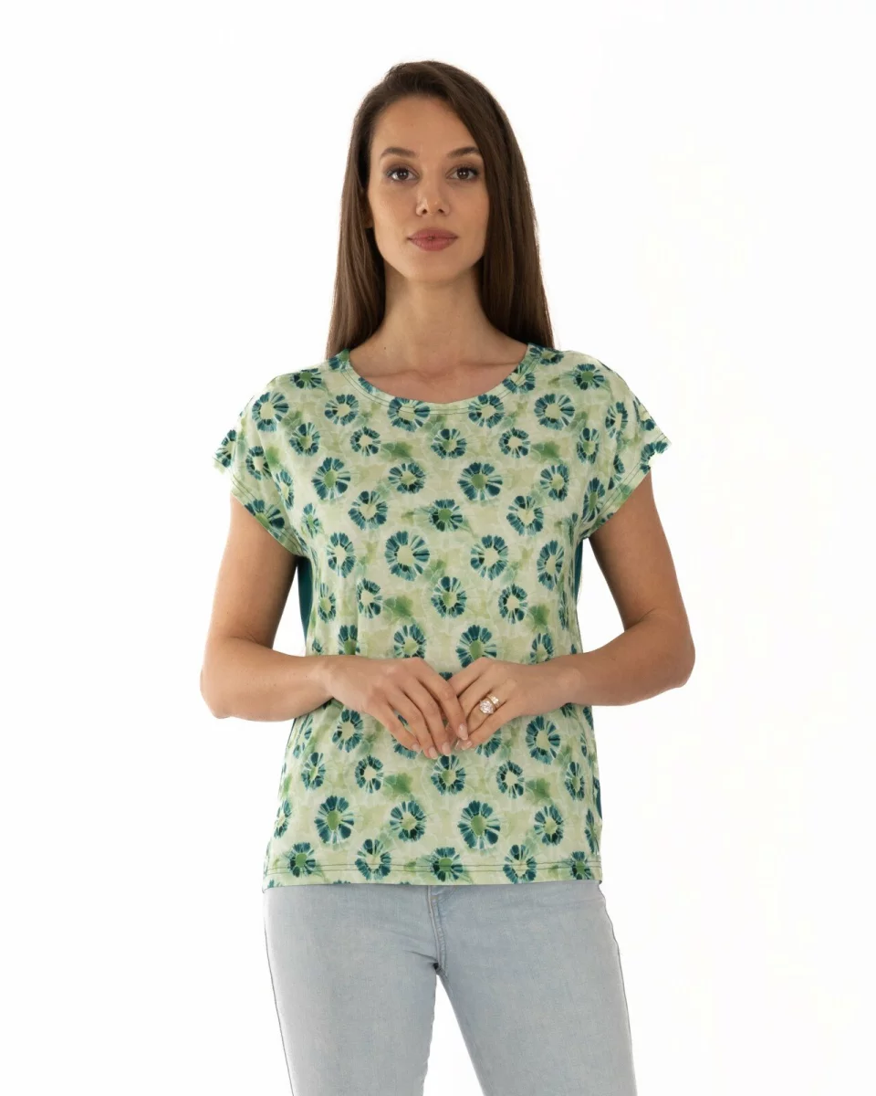 Tricou verde deschis vâscoză elastan imprimat