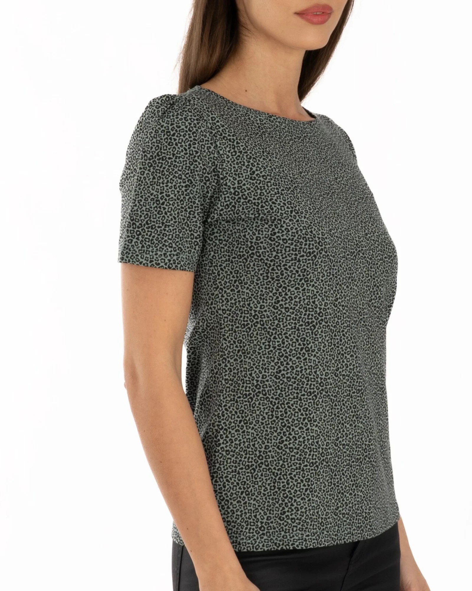 Tricou petrol bumbac elastan cu animal print