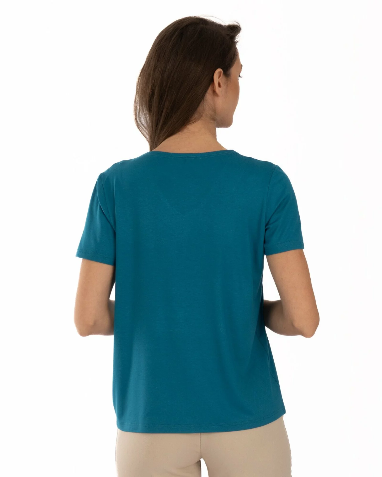 Tricou turcoaz vâscoză elastan cu decolteu V