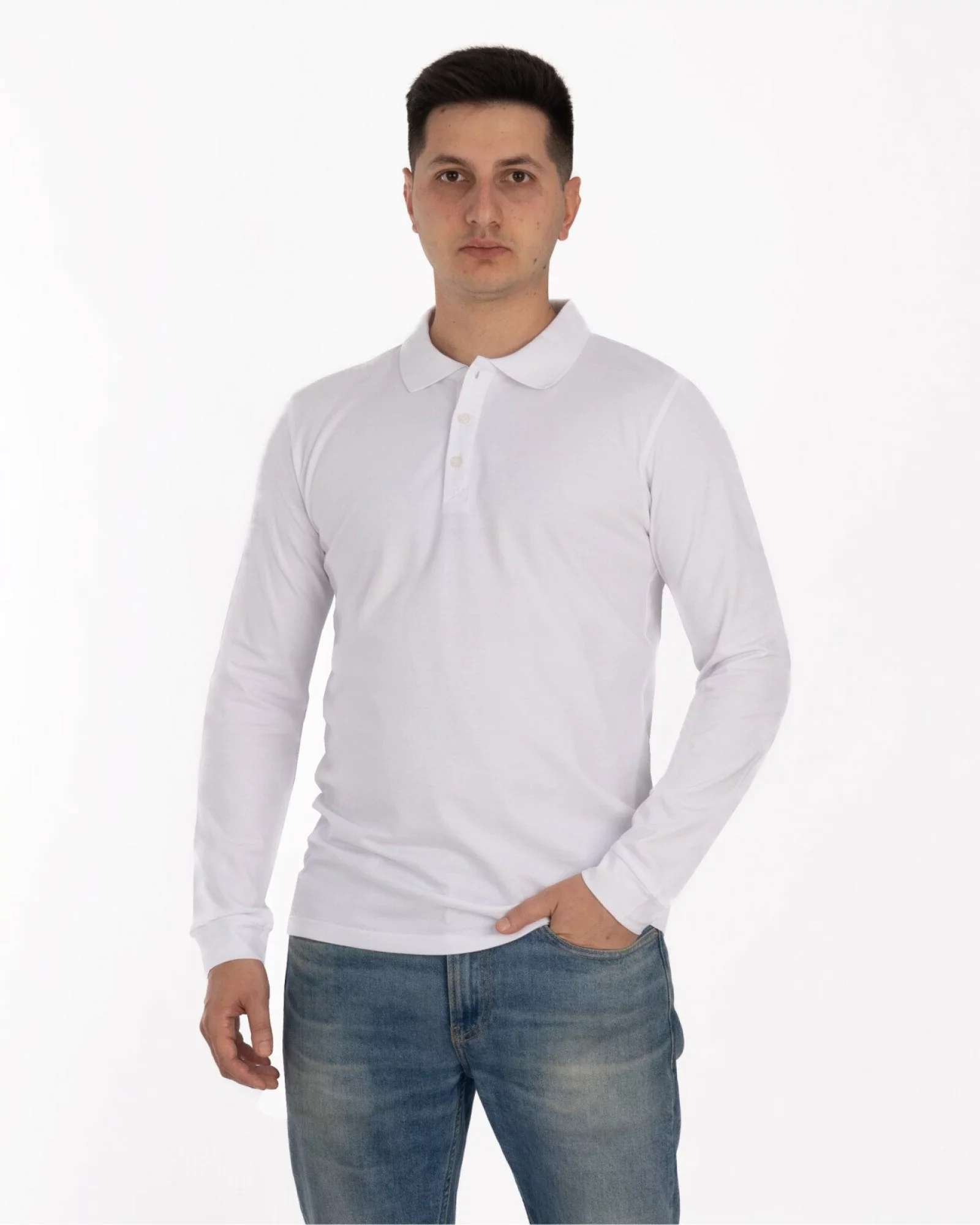 Bluză polo piqué albă bumbac