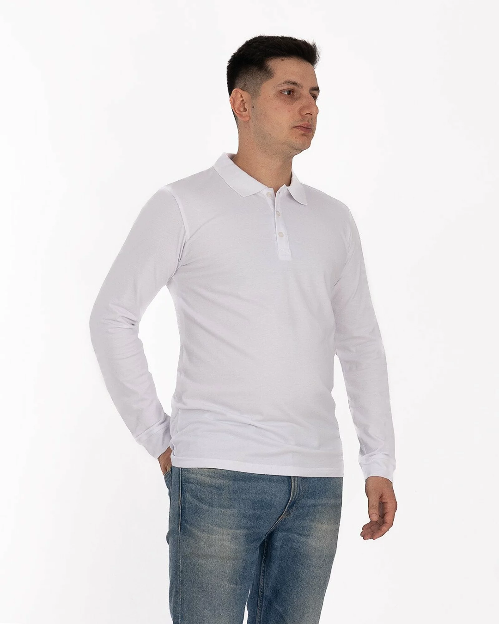 Bluză polo piqué albă bumbac
