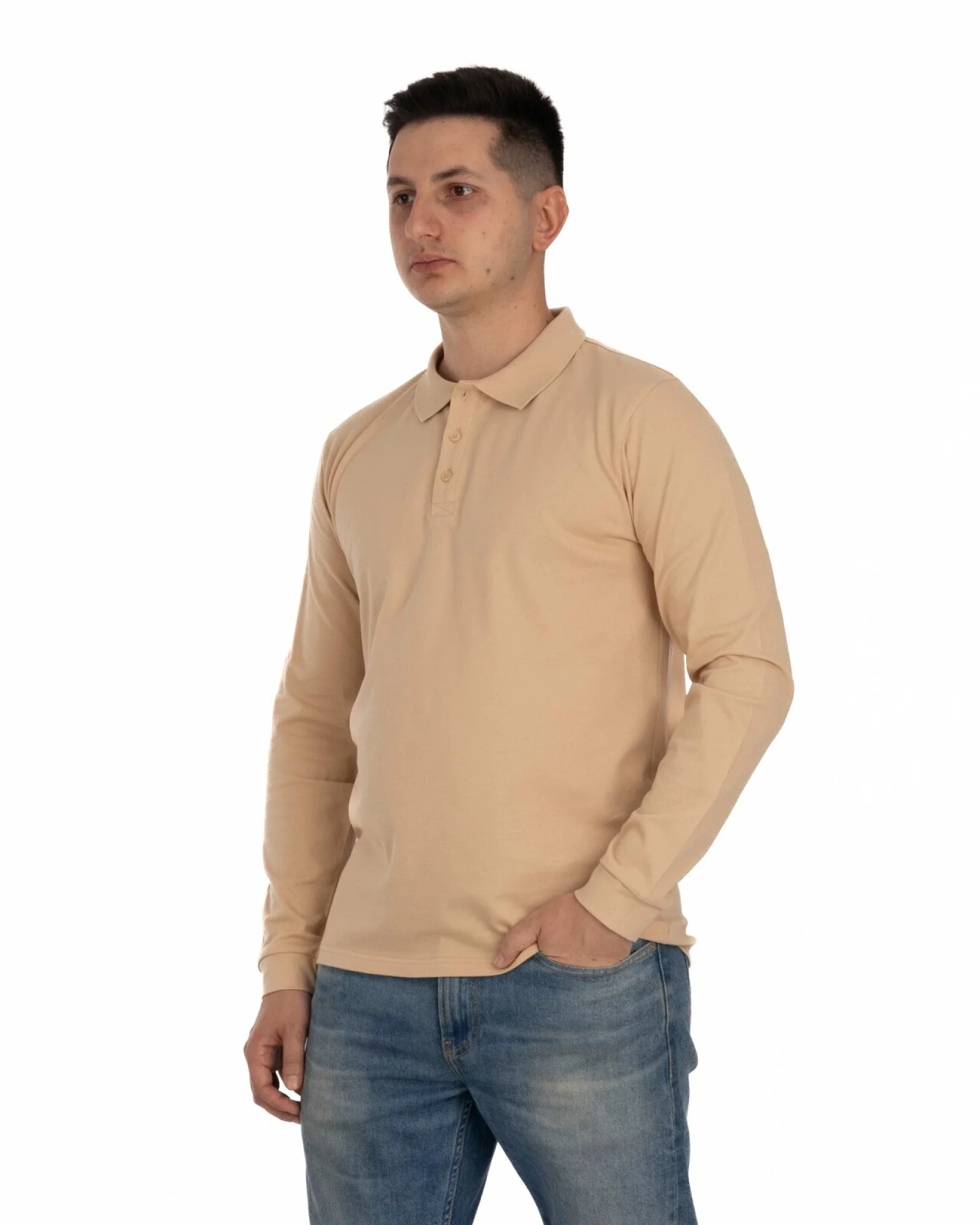 Bluză polo piqué crem bumbac