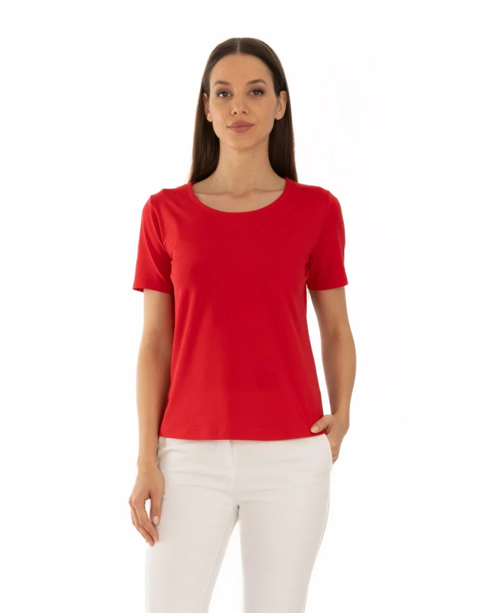 Tricou roșu din bumbac elastan cu decolteu conturat