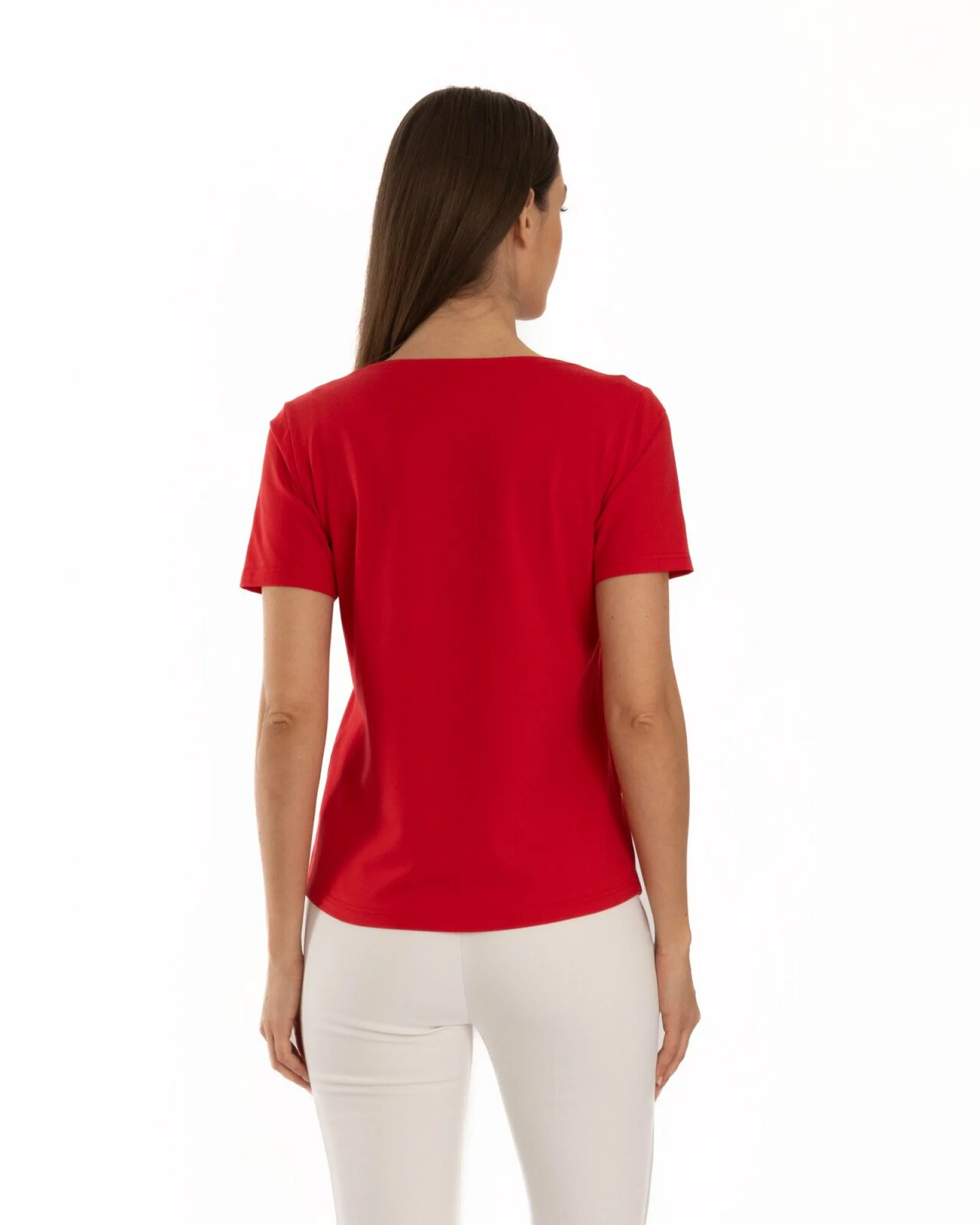 Tricou roșu din bumbac elastan cu decolteu conturat