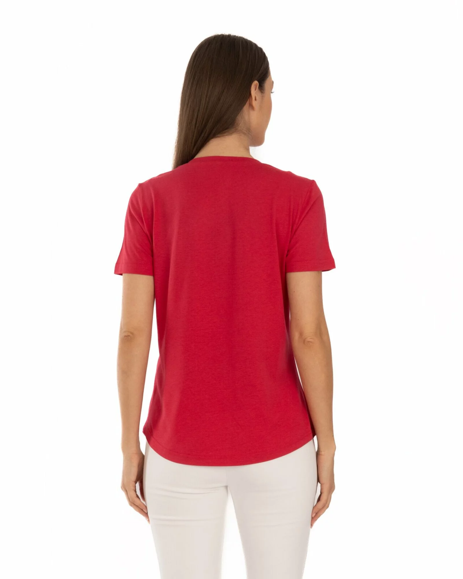 Tricou roșu bumbac modal cu cusături decorative