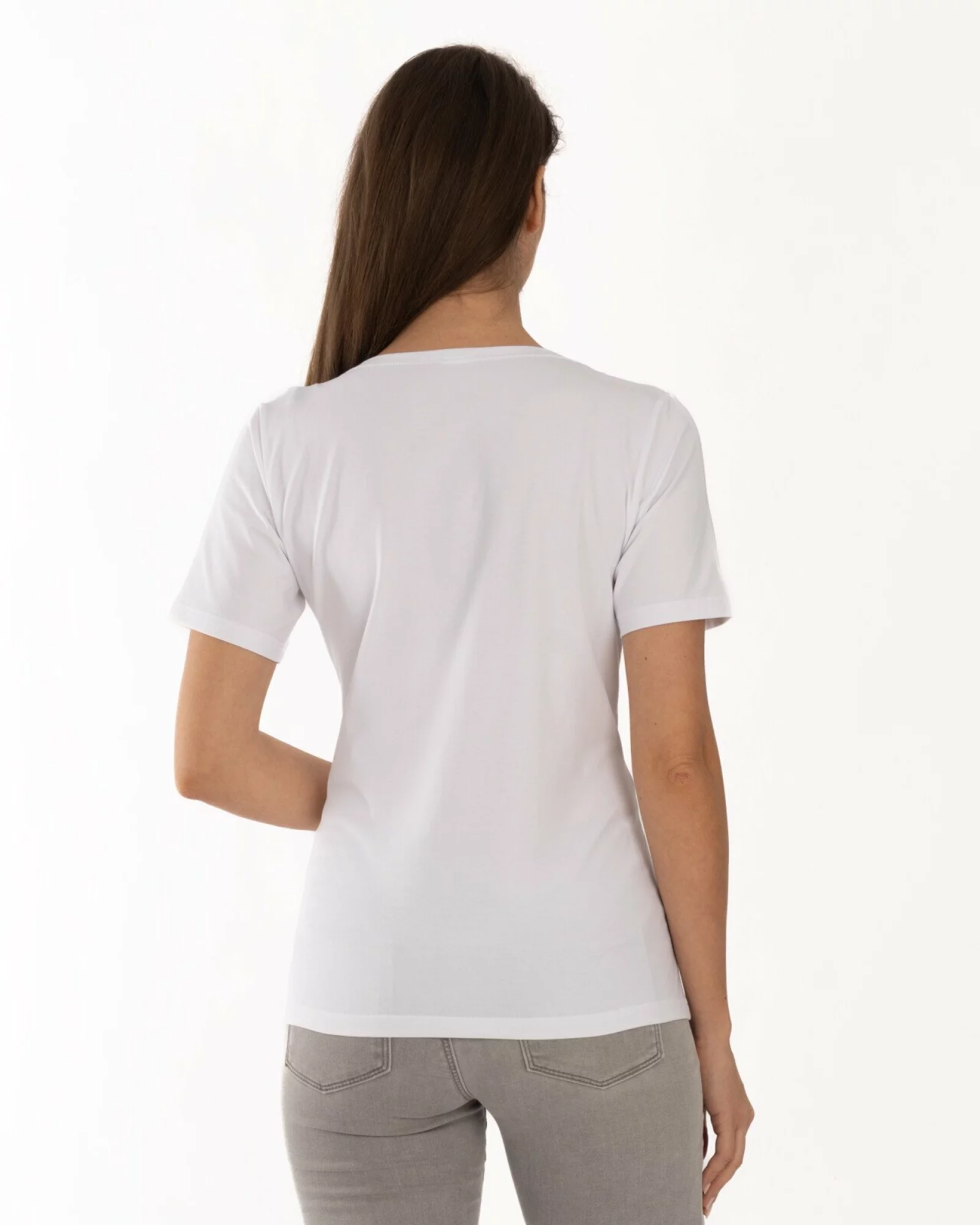 Tricou alb din bumbac elastan cu decolteu conturat