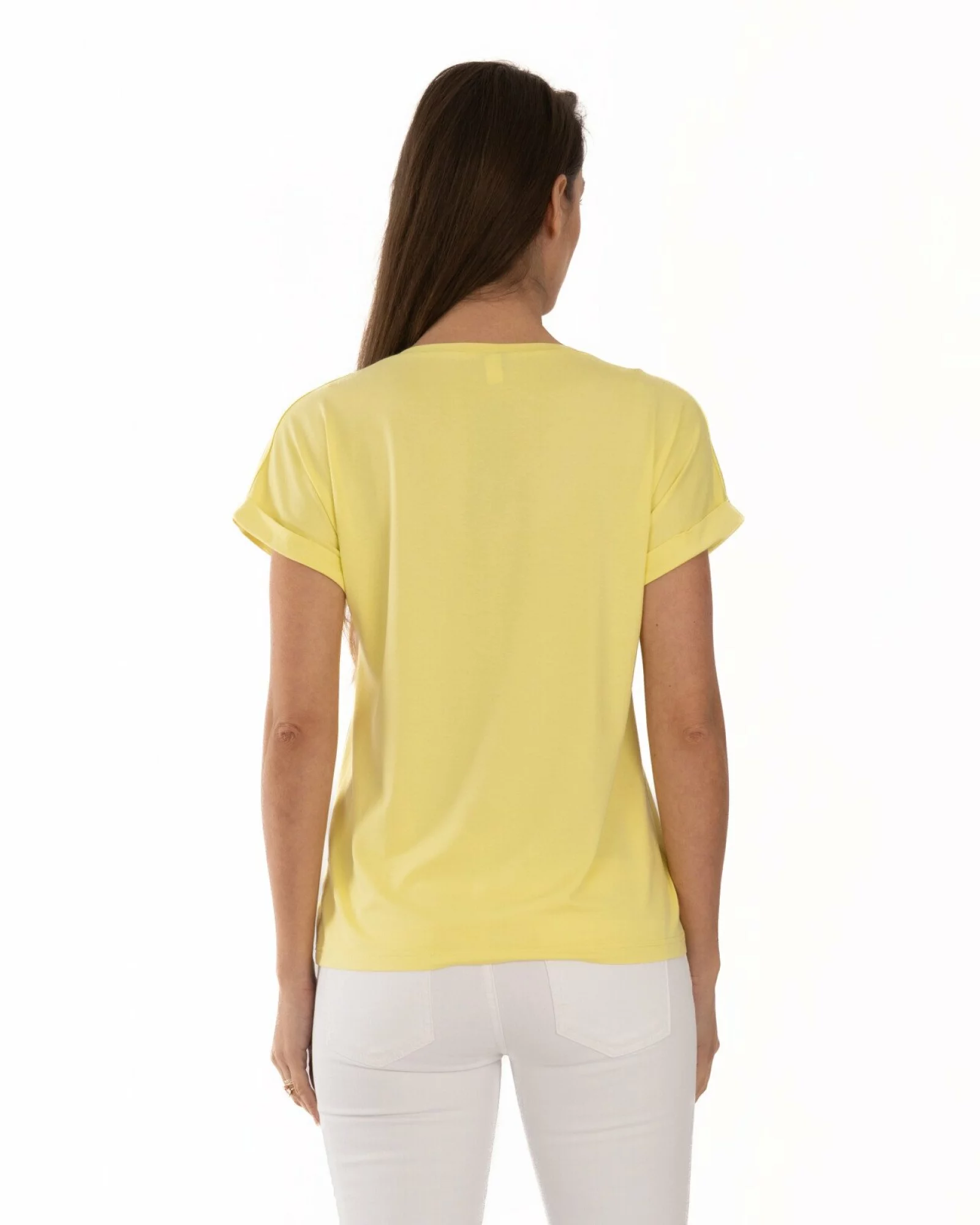 Tricou galben vâscoză elastan cu manșetă