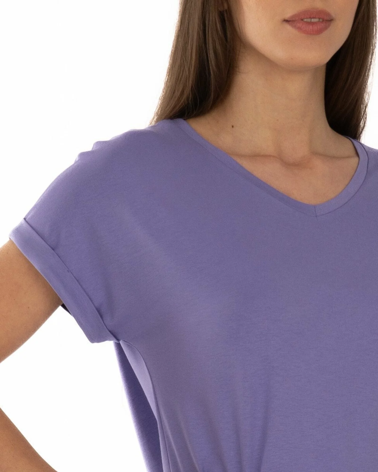 Tricou liliac vâscoză elastan cu manșetă