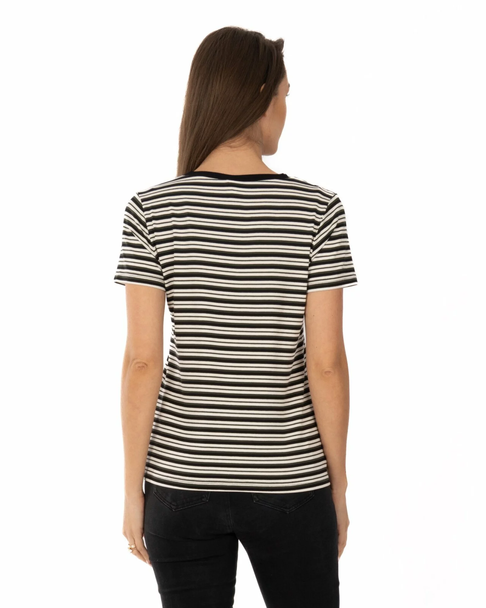 Tricou vâscoză elastan dungi cu decolteu V