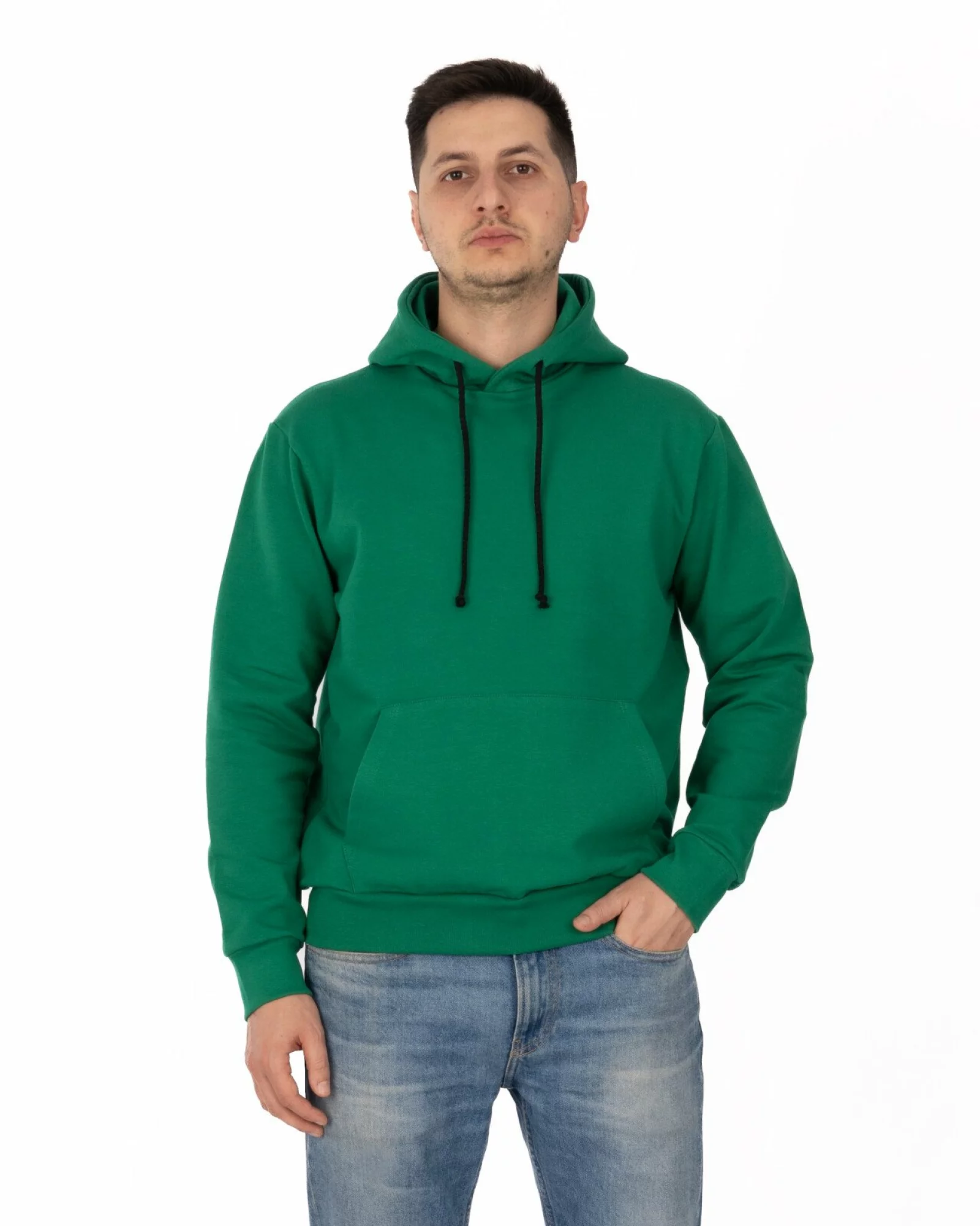 Hanorac verde bumbac elastan cu interior pufos și glugă