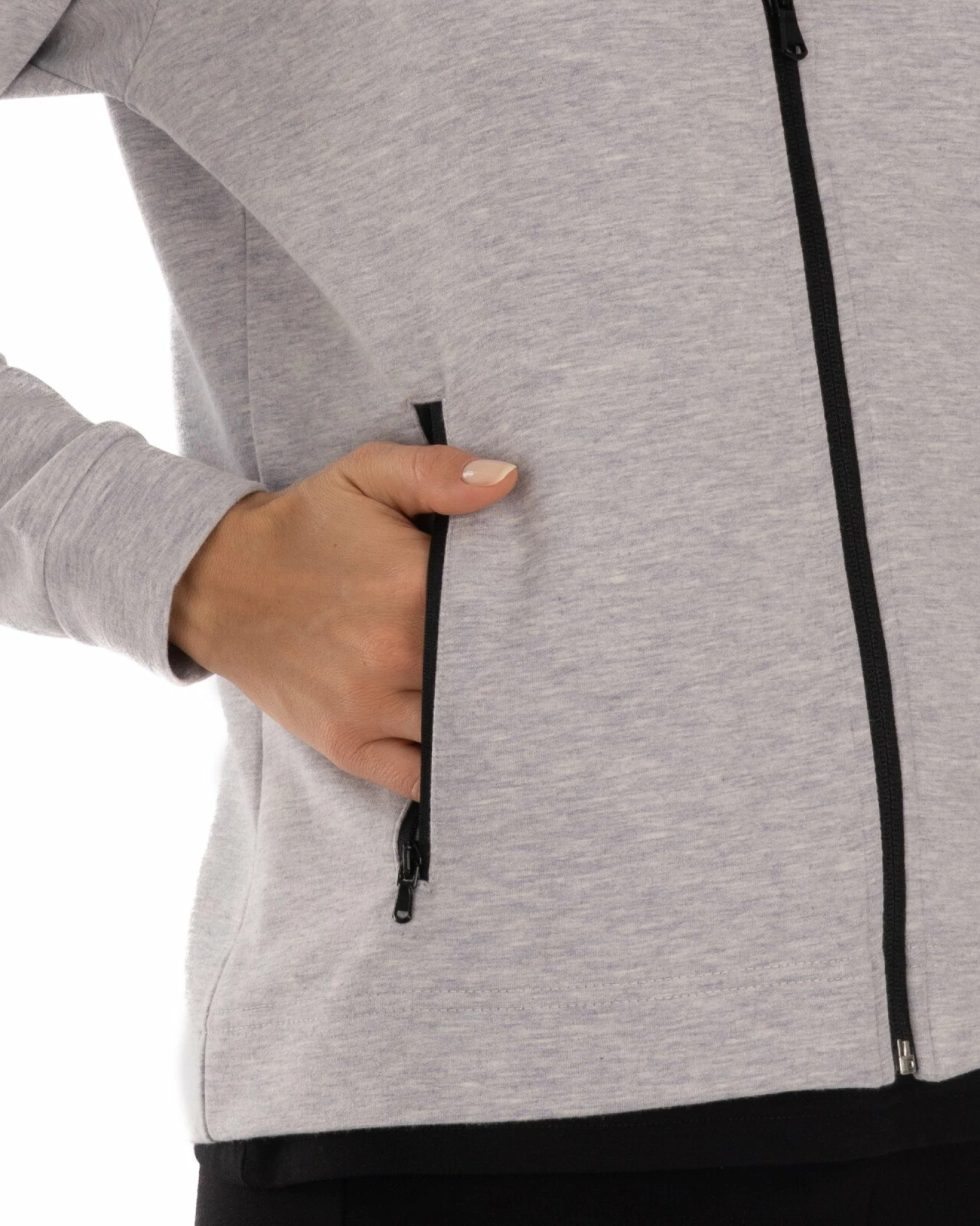 Jachetă gri melanj bumbac elastan cu fermoar și mâneci raglan