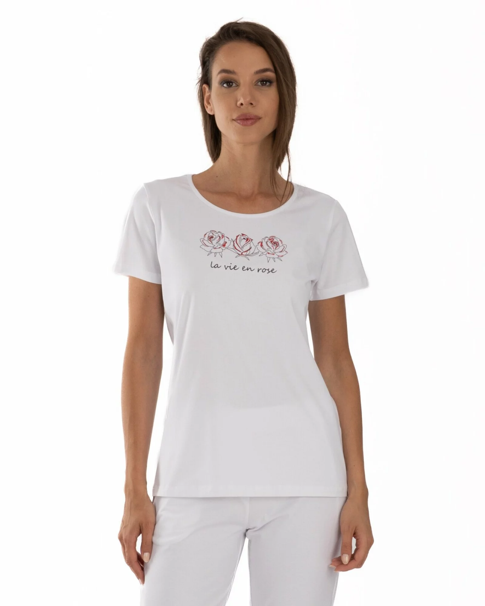 Tricou alb bumbac elastan La vie en rose