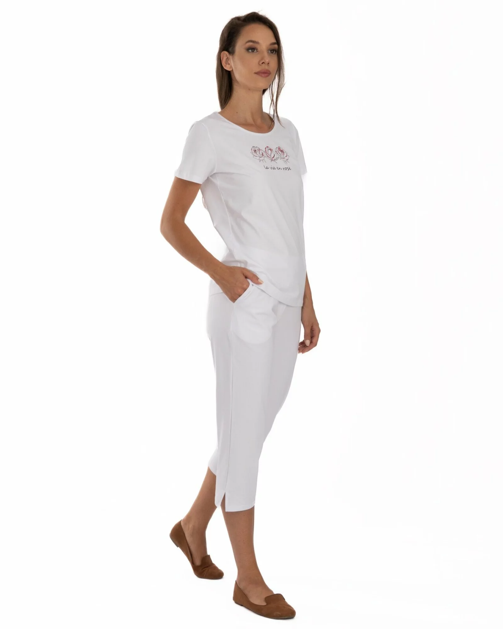 Tricou alb bumbac elastan La vie en rose
