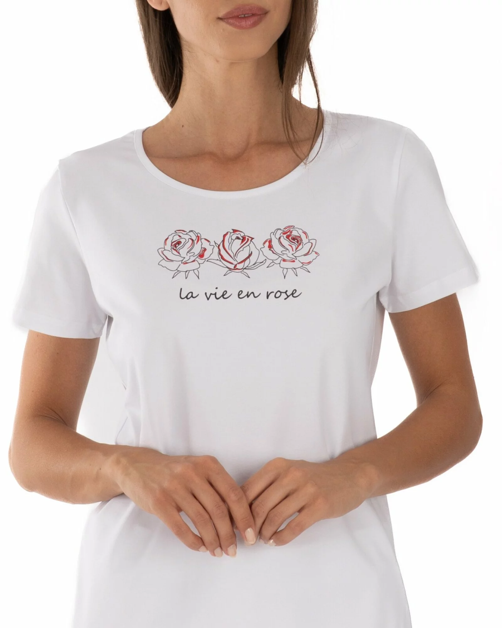 Tricou alb bumbac elastan La vie en rose