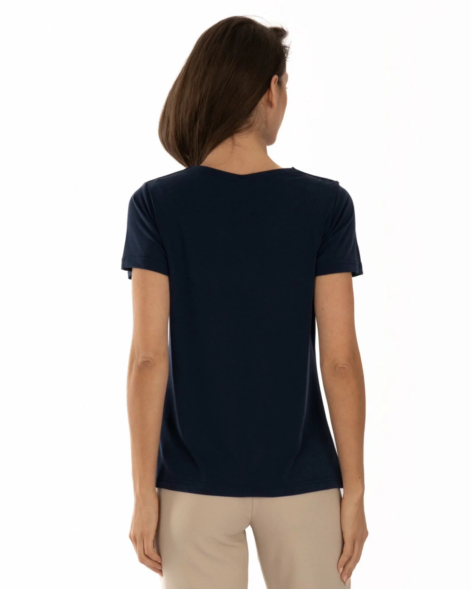 Tricou bleumarin modal cu decolteu drapat