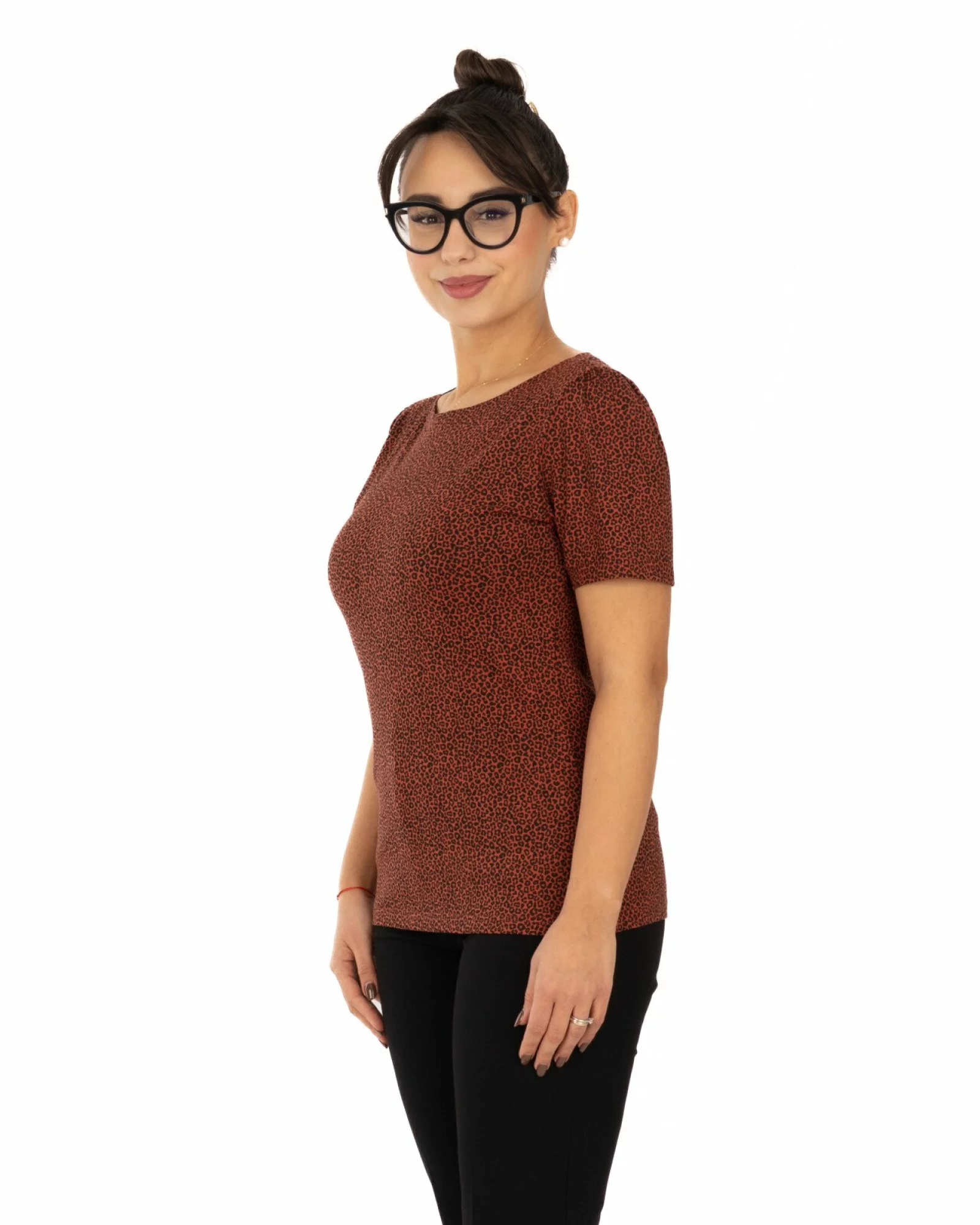 Tricou maro bumbac elastan cu animal print
