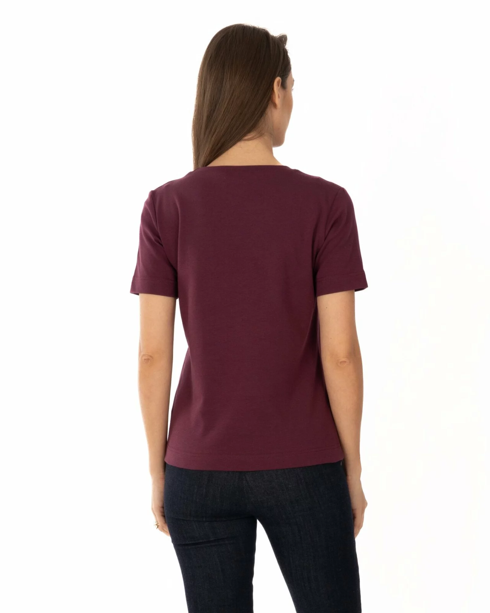 Tricou mov bumbac interlock cu nasturi la umăr
