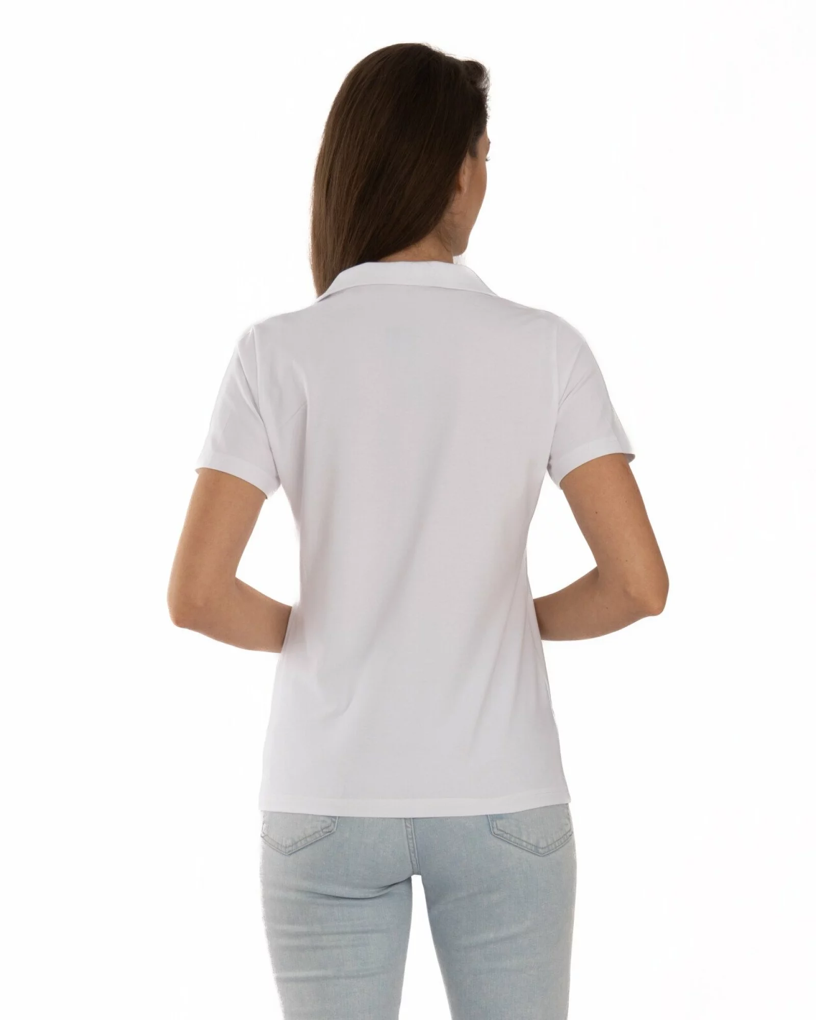Tricou polo alb bumbac elastan fără nasturi