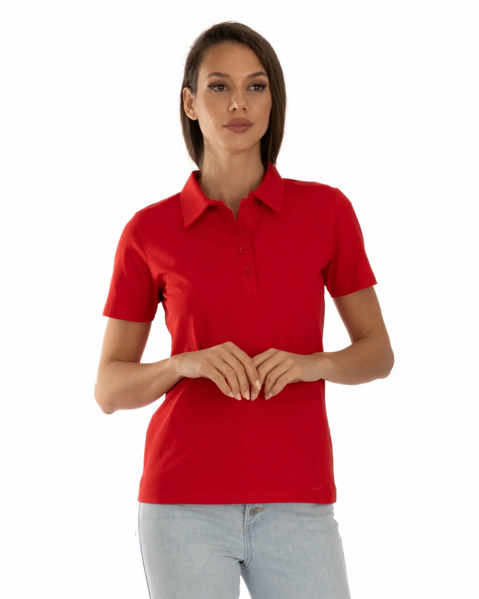 Tricou polo roșu bumbac elastan cu nasturi