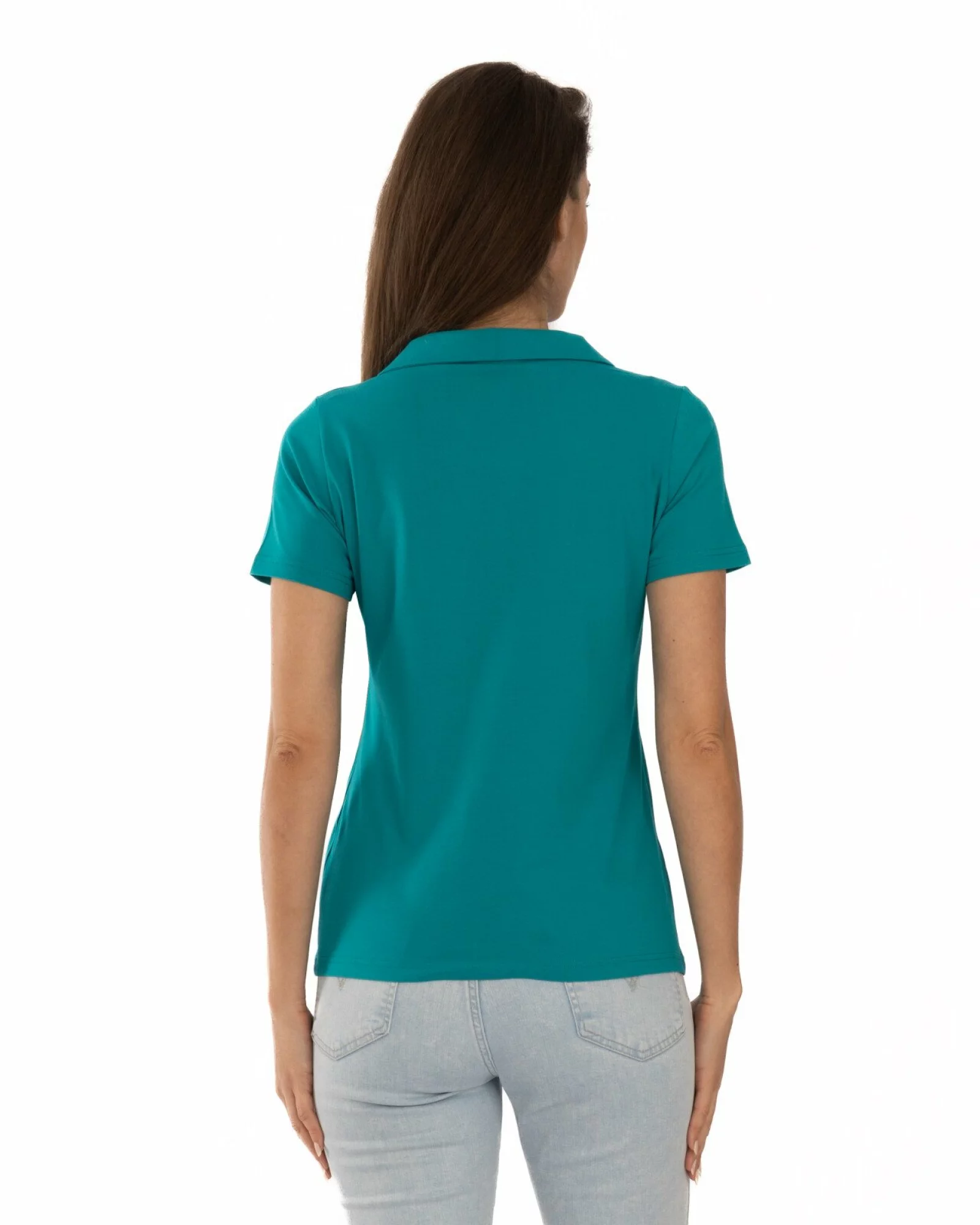 Tricou polo turcoaz bumbac elastan fără nasturi