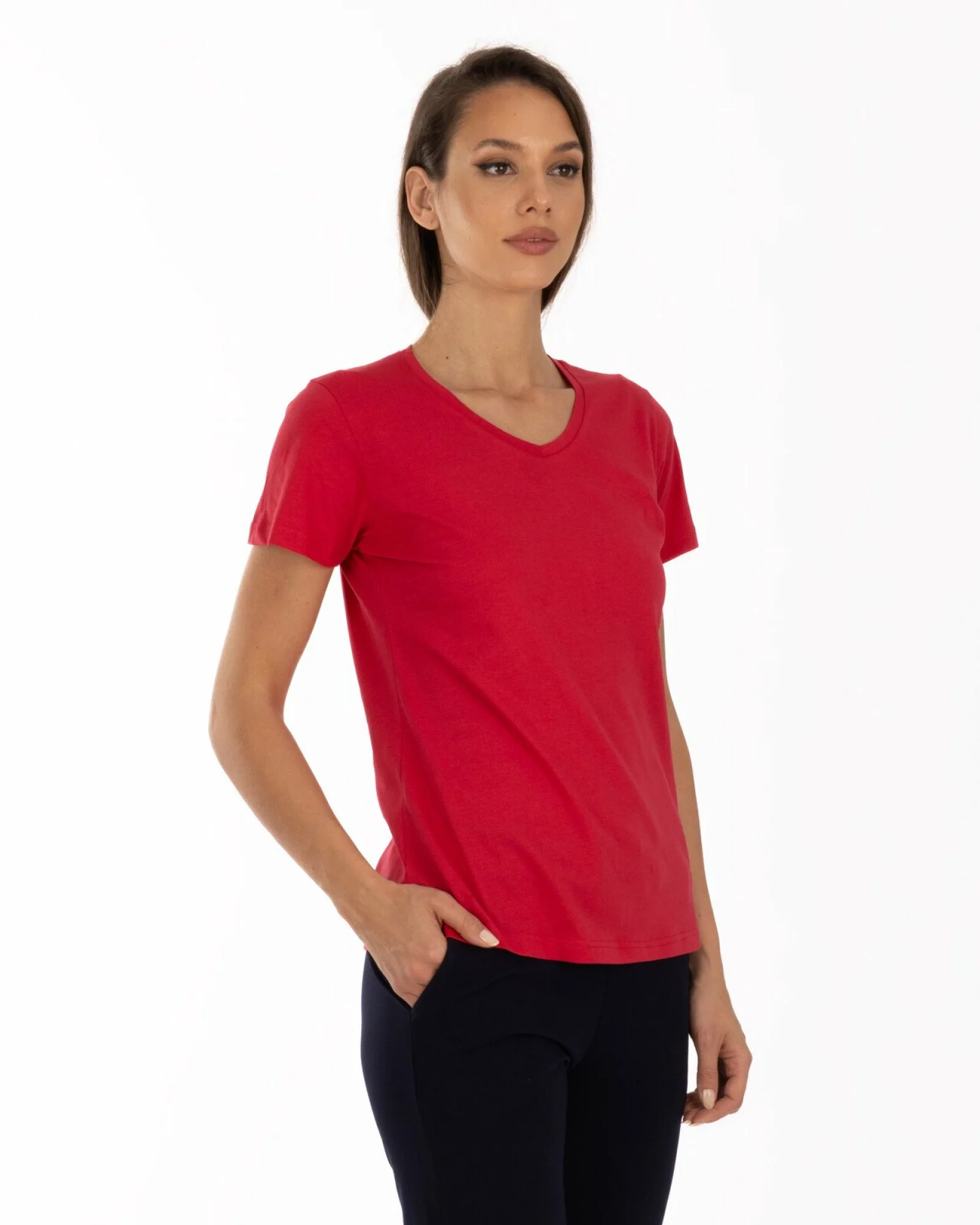 Tricou roșu bumbac cu decolteu V