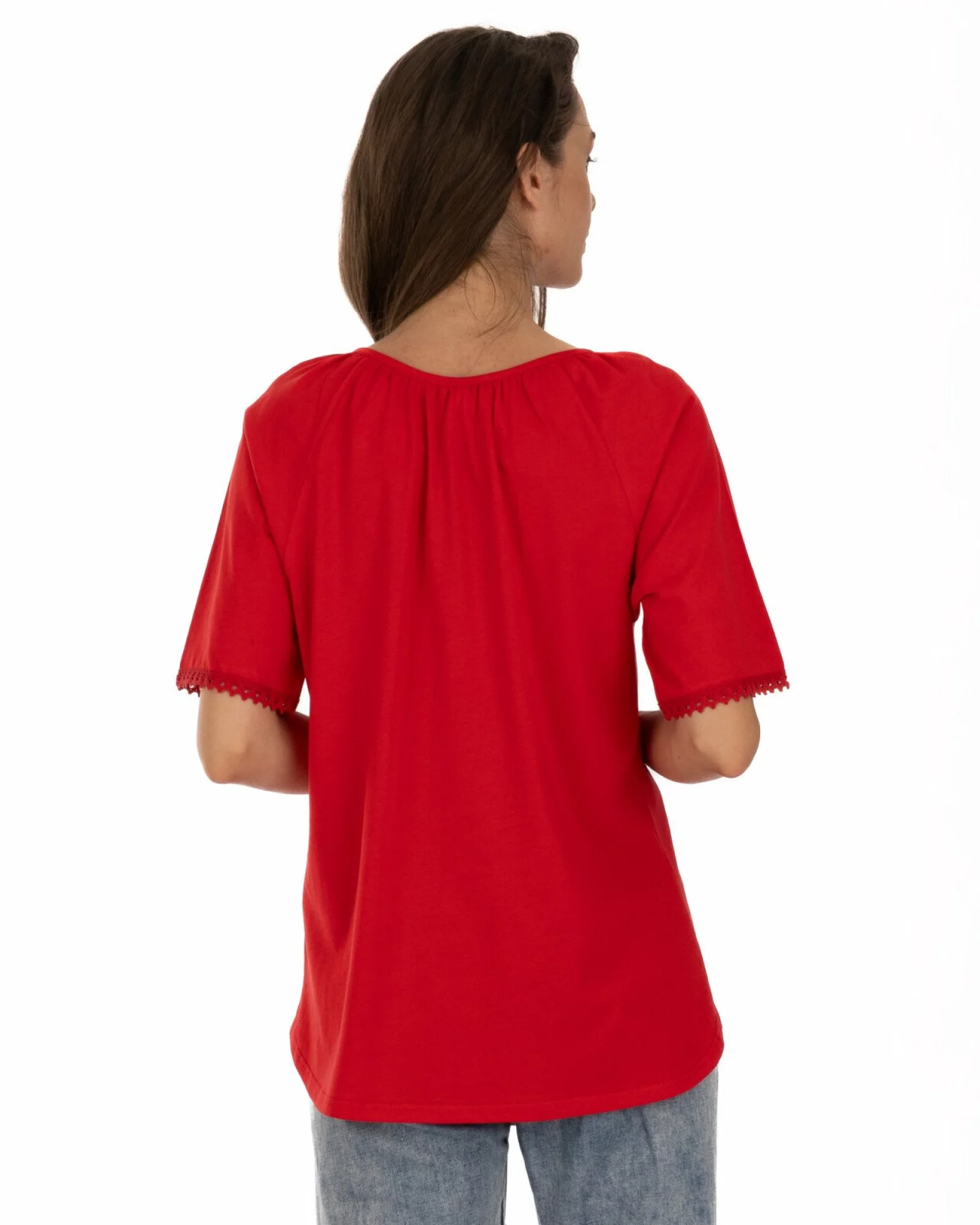 Tricou roșu bumbac cu imprimeu tradițional