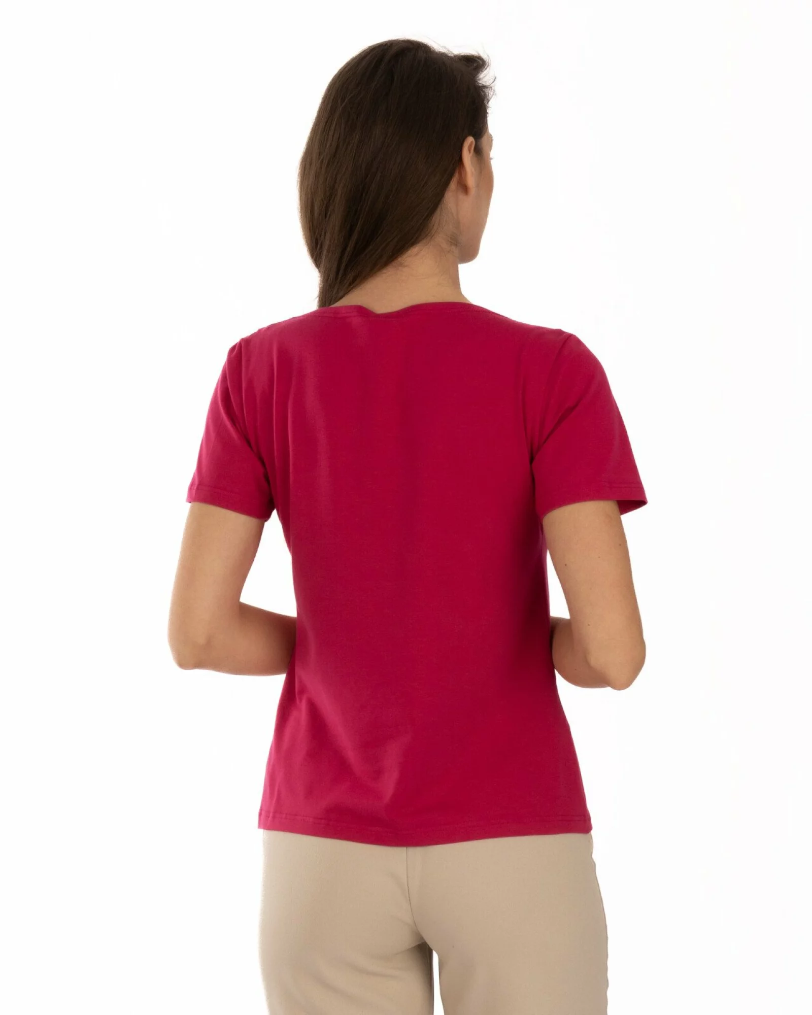 Tricou roșu bumbac elastan cu guler decorativ