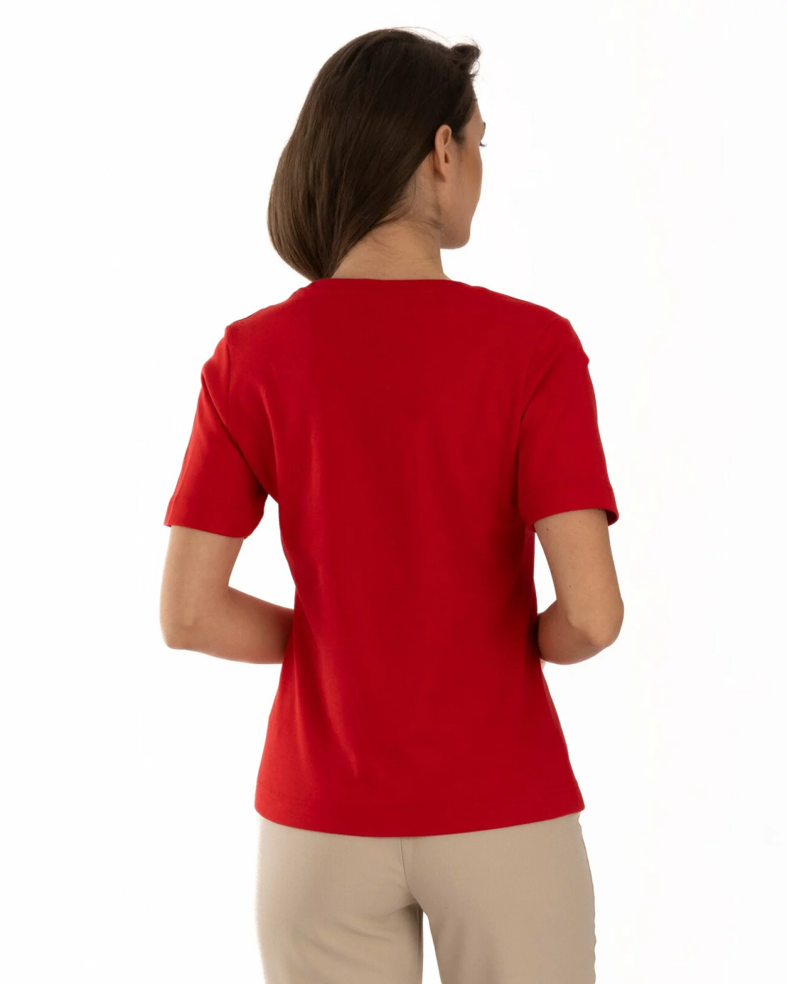 Tricou roșu bumbac interlock cu nasturi la umăr