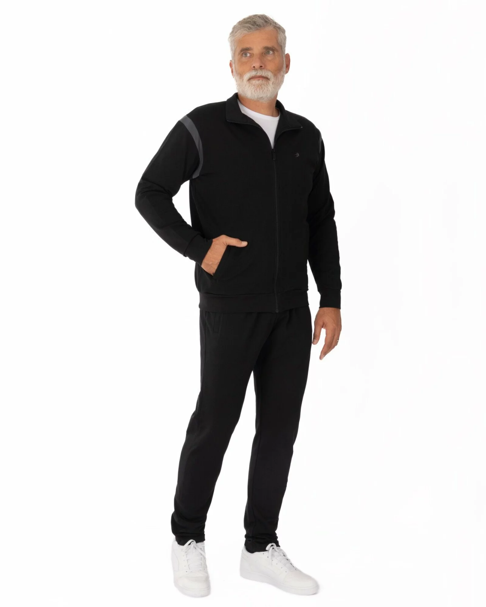 Trening negru bumbac elastan detalii discrete