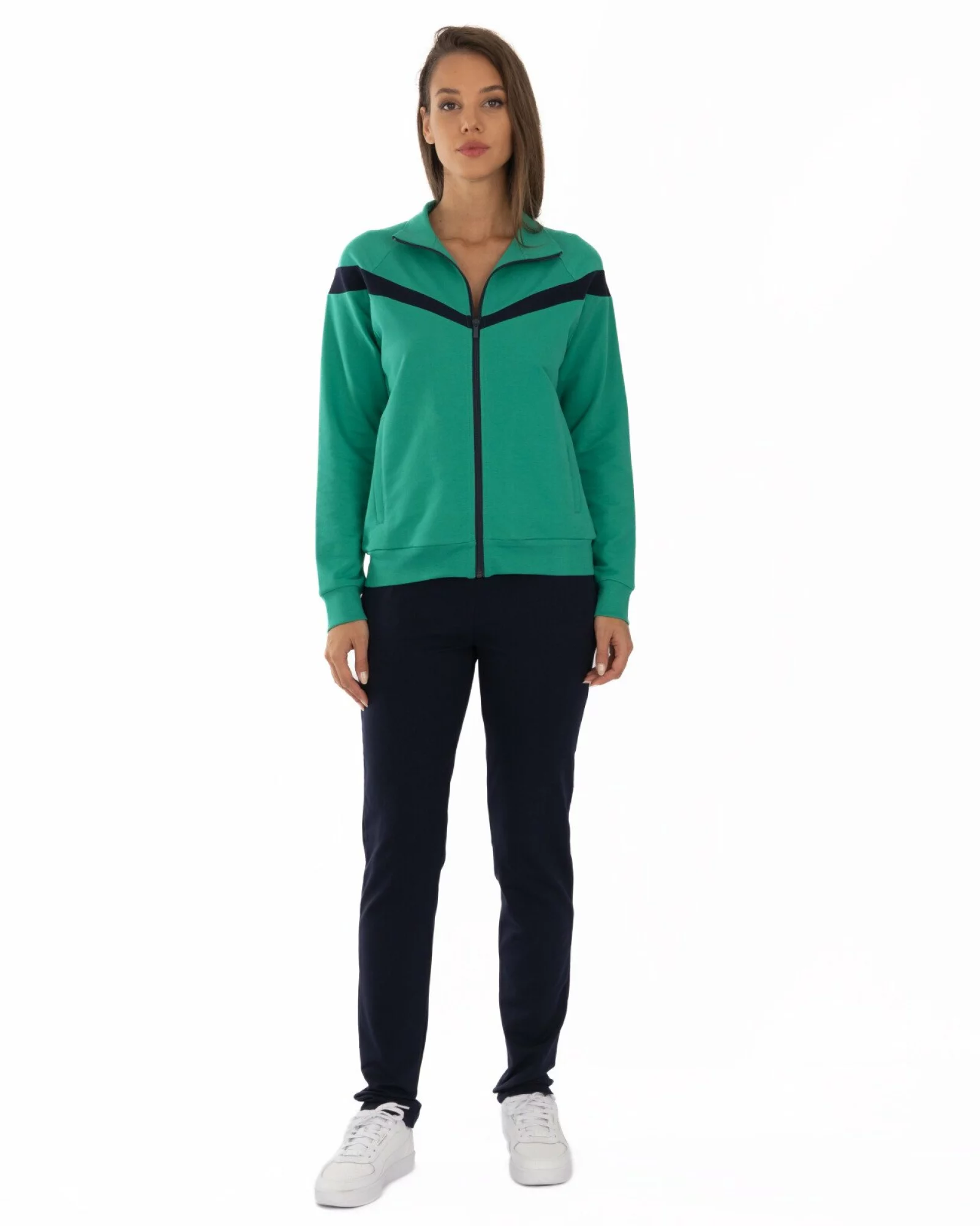 Trening verde bumbac elastan linii contrastante