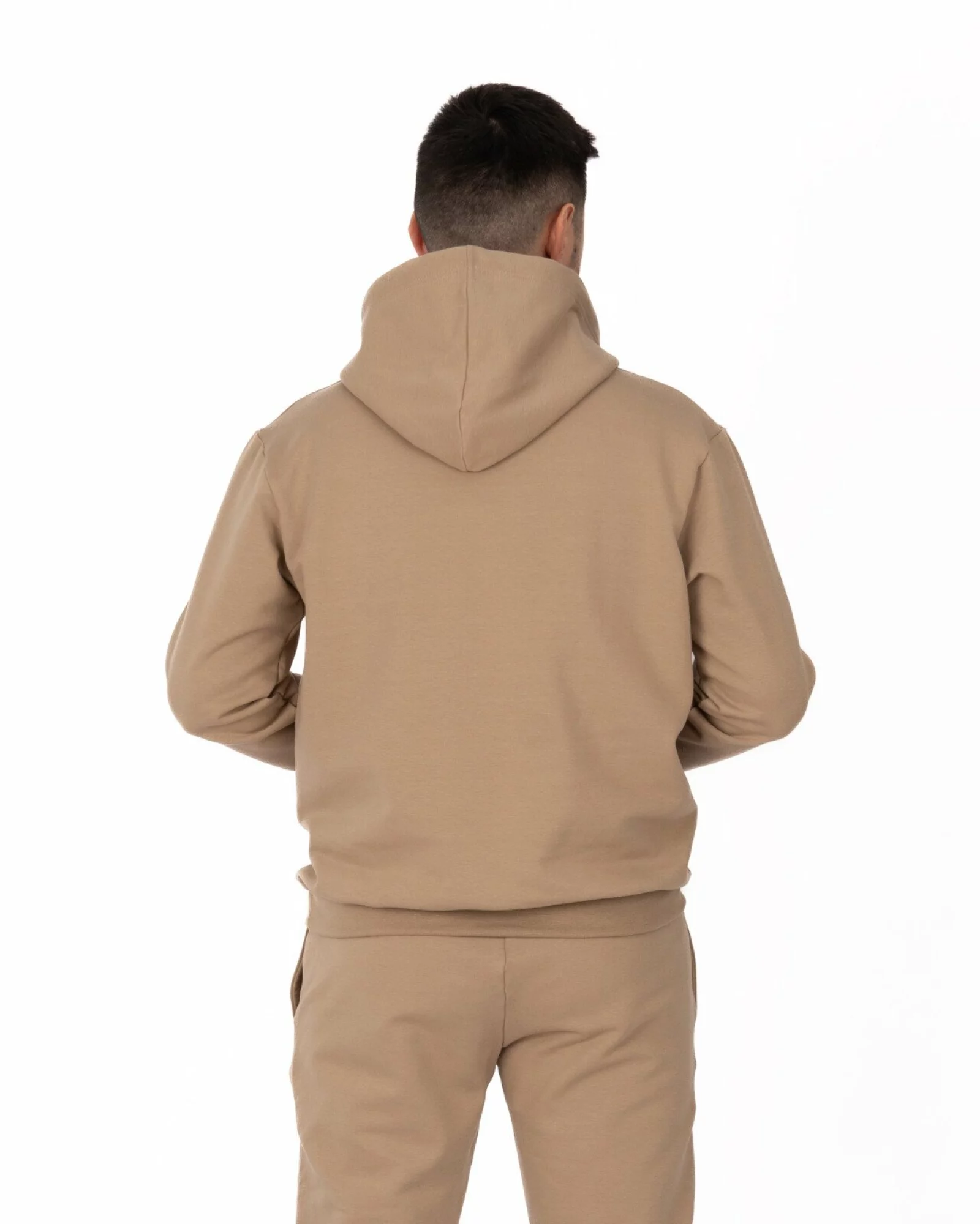 Hanorac bej bumbac elastan cu interior pufos și glugă