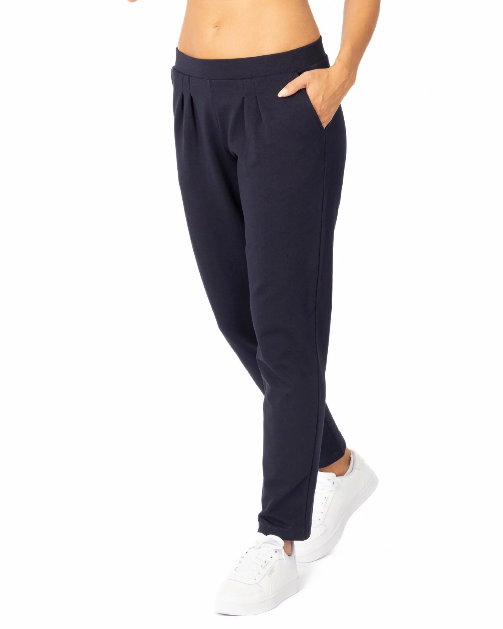 Pantaloni bleumarin conici pliuri
