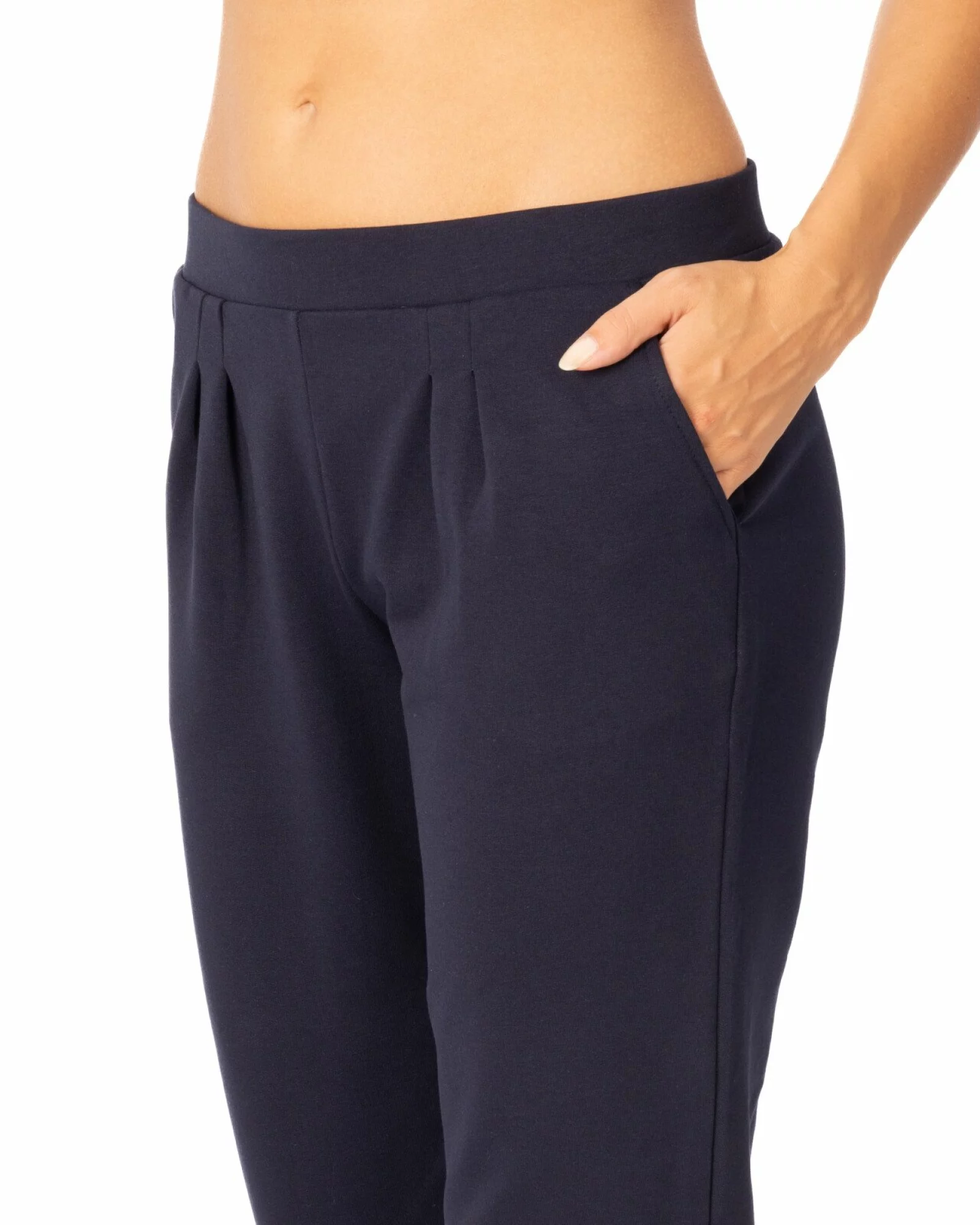 Pantaloni bleumarin conici pliuri