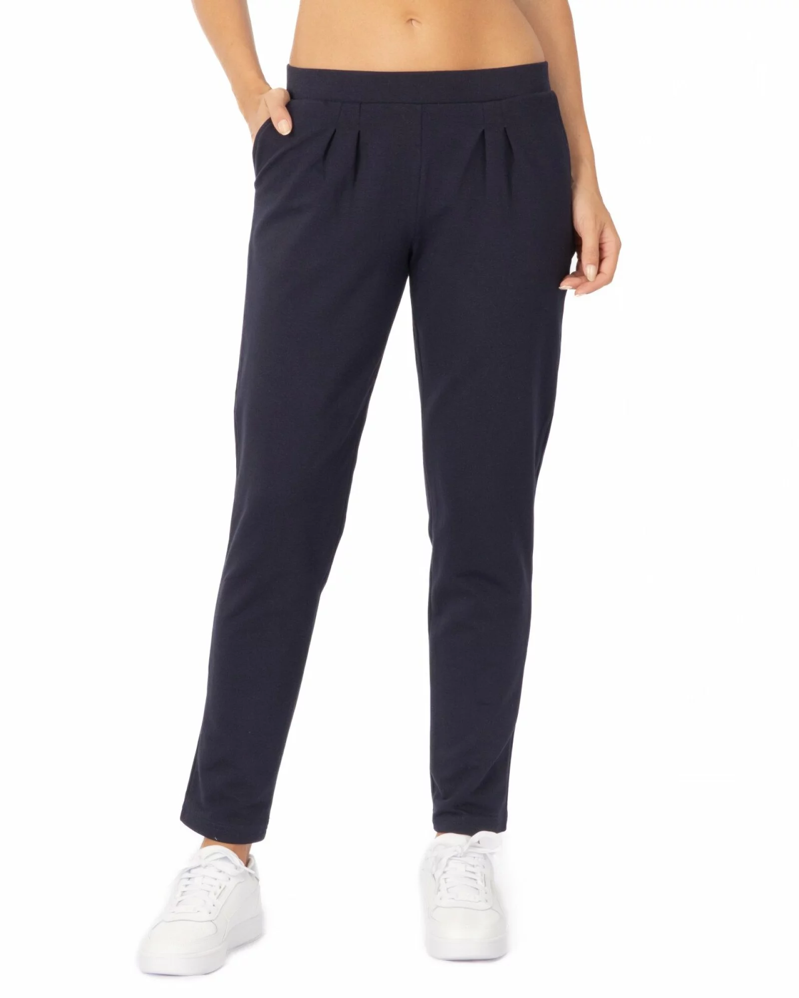 Pantaloni bleumarin conici pliuri
