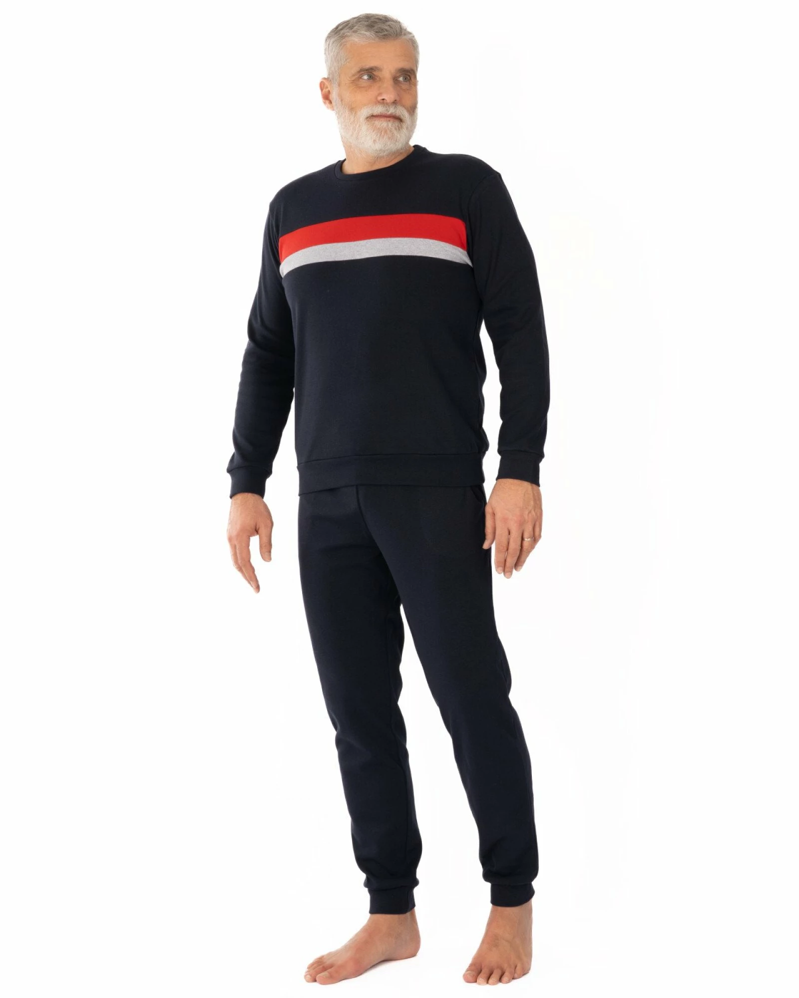 Set bleumarin bumbac interlock cu inserție contrast