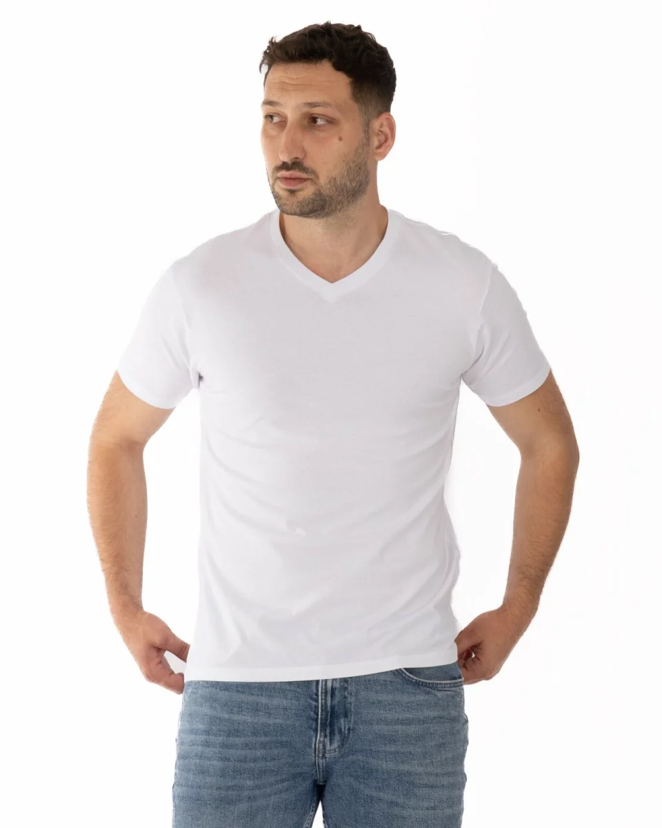 Tricou alb bumbac decolteu V