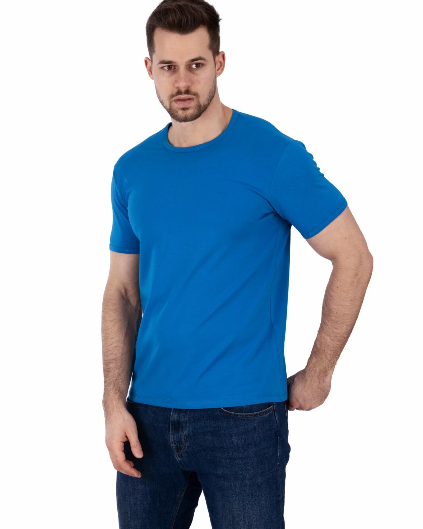 Tricou albastru royal bumbac elastan