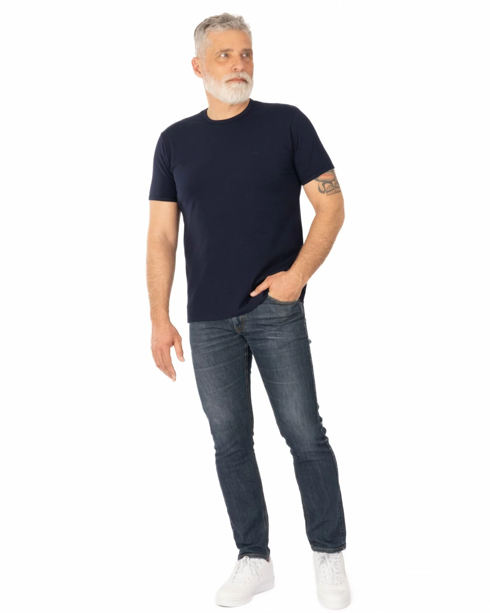 Tricou bleumarin bumbac elastan