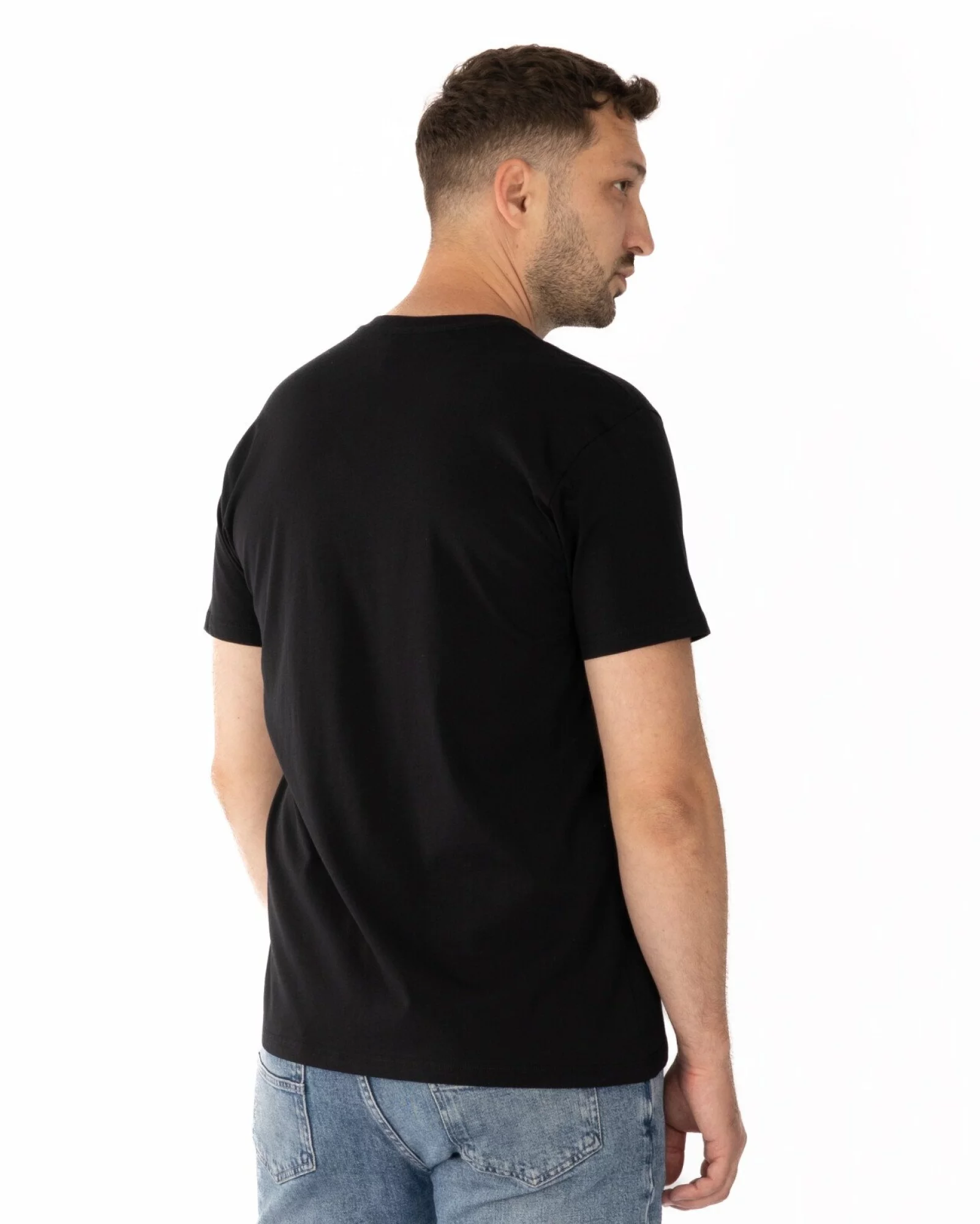 Tricou negru bumbac decolteu V
