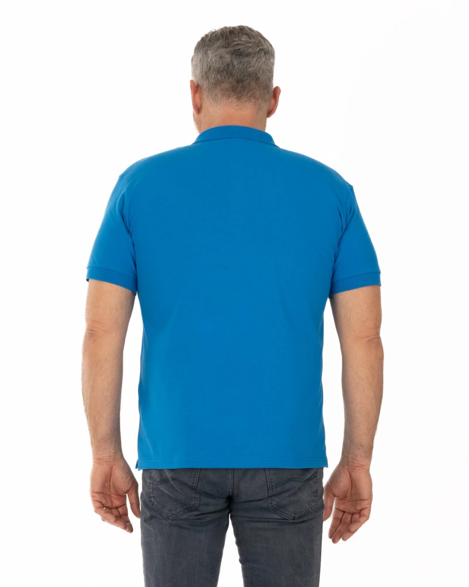 Tricou polo piquet albastru din bumbac cu buzunar