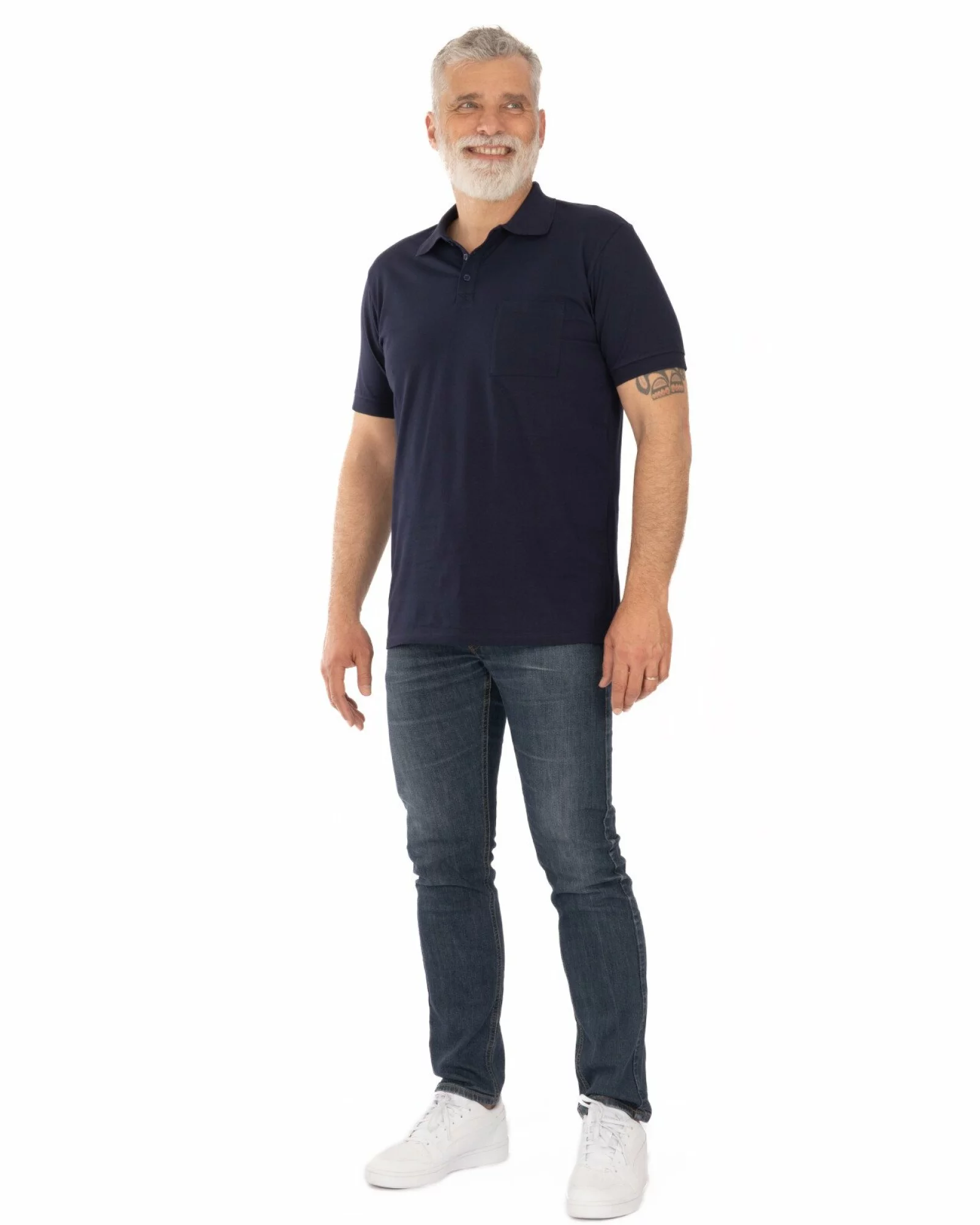 Tricou polo piquet bleumarin din bumbac cu buzunar