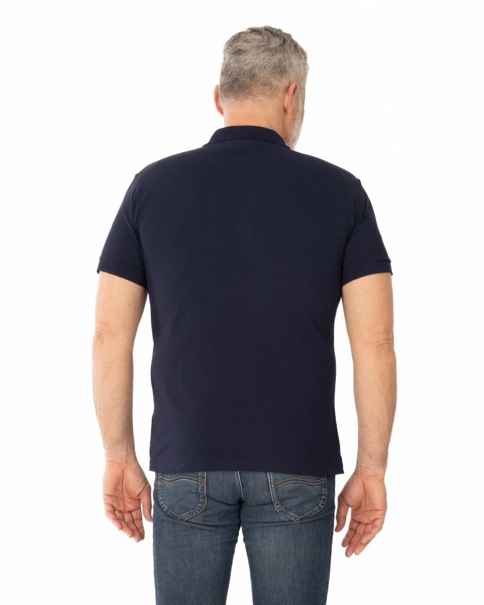 Tricou polo piquet bleumarin din bumbac cu buzunar