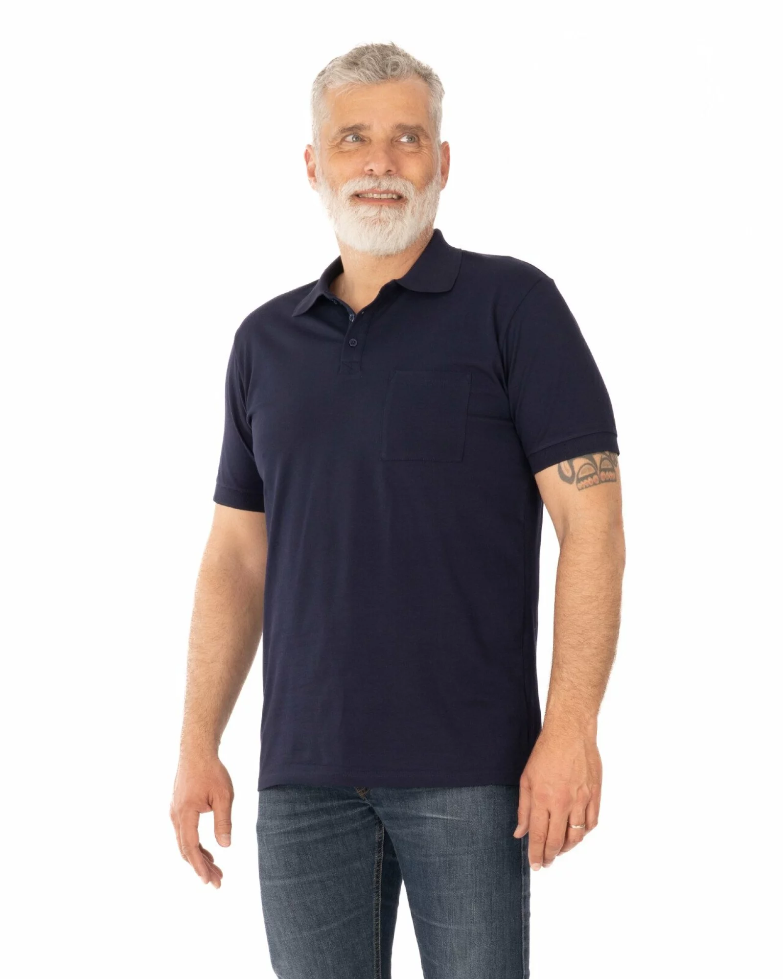 Tricou polo piquet bleumarin din bumbac cu buzunar