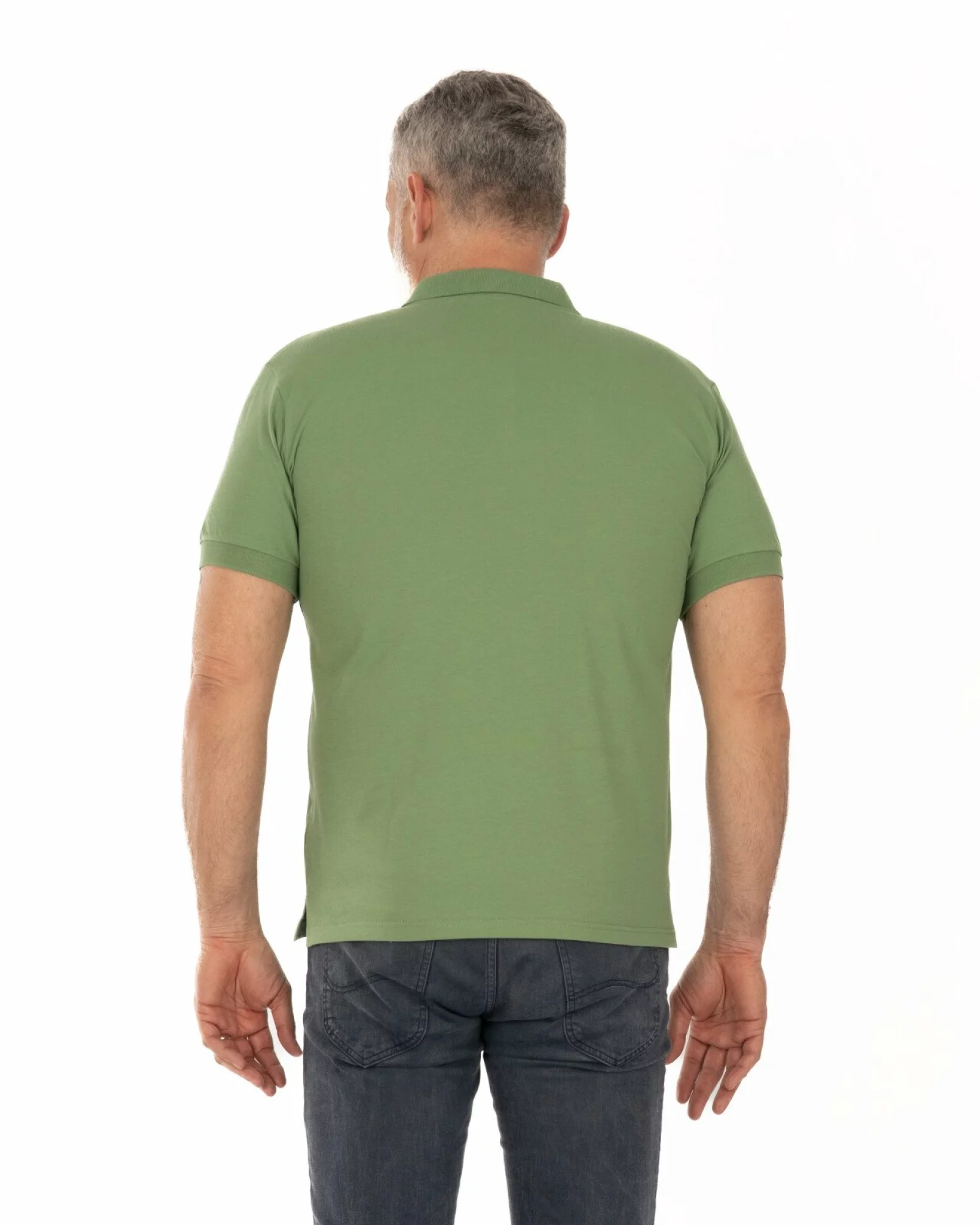 Tricou polo piquet kaki din bumbac cu buzunar