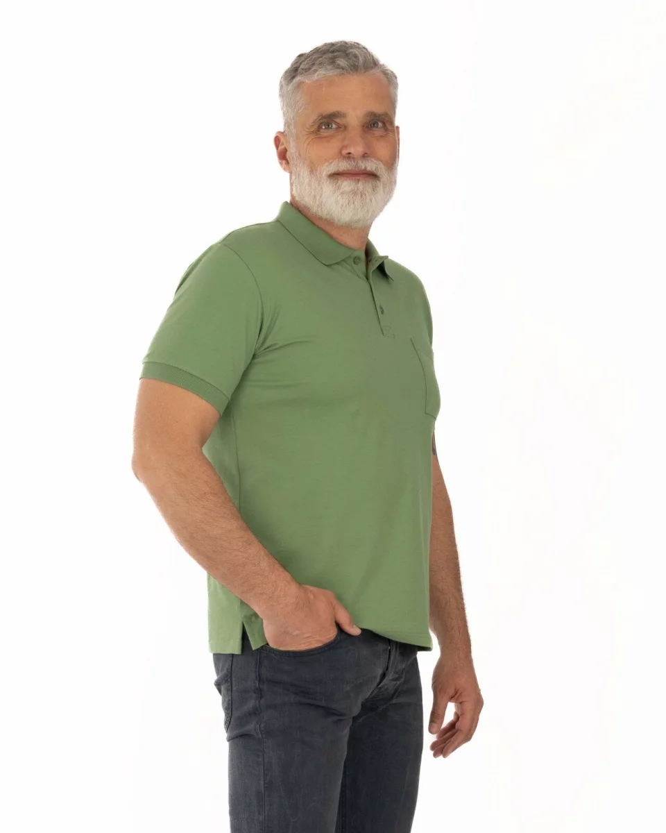 Tricou polo piquet kaki din bumbac cu buzunar